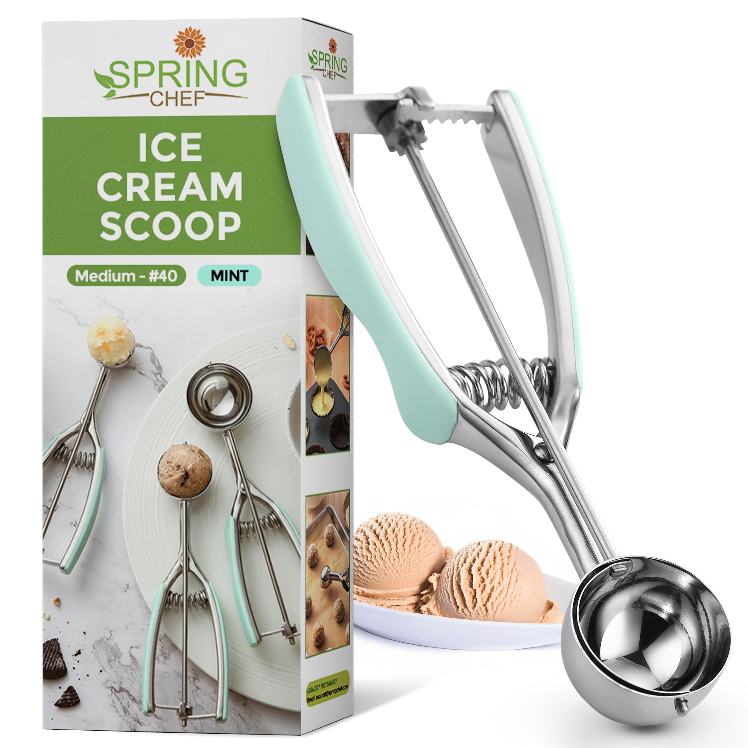 Spring Chef cookie scoop with trigger release for uniform 2.75-inch cookies.