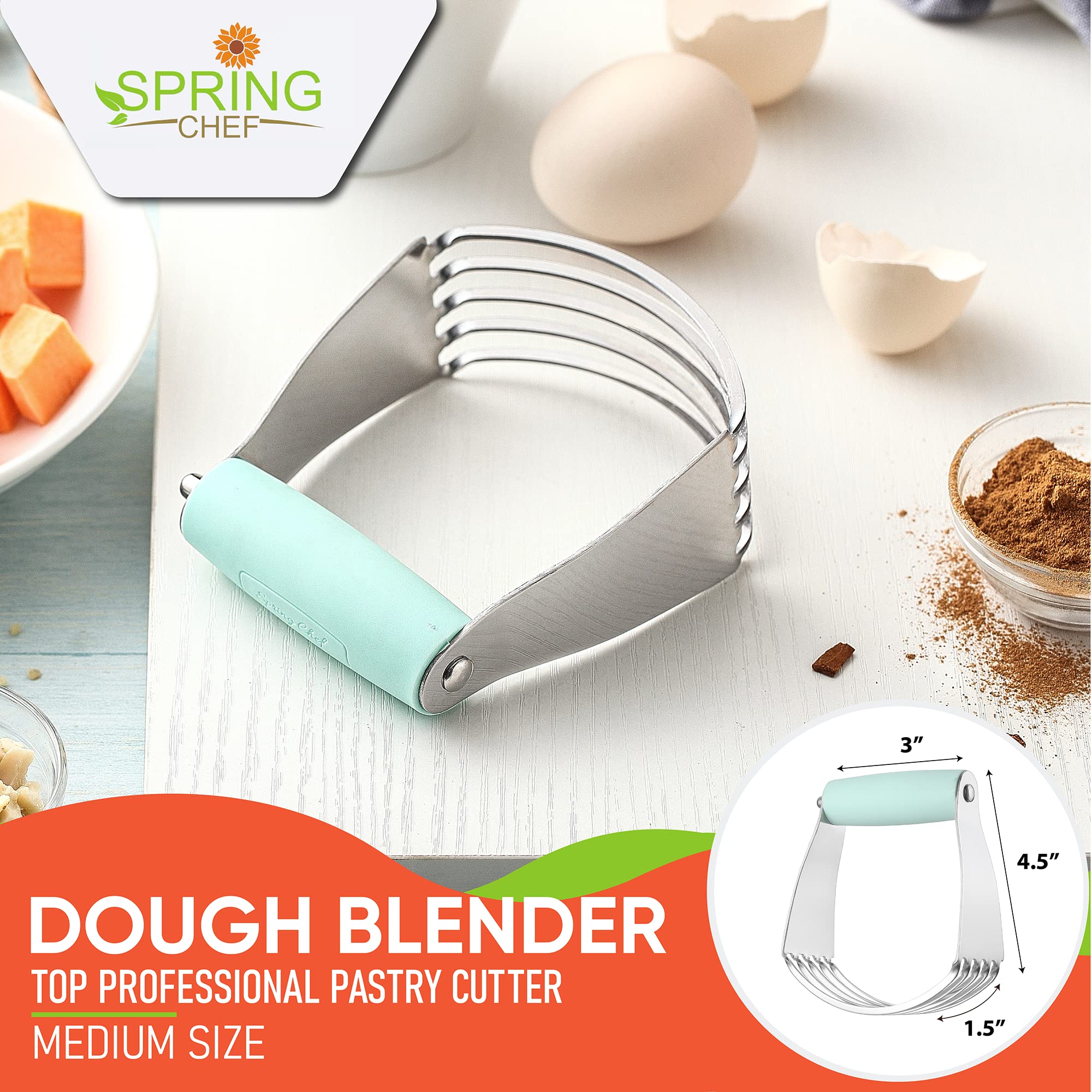 Spring Chef mint blade close-up shows thick blades for consistent dough blending.