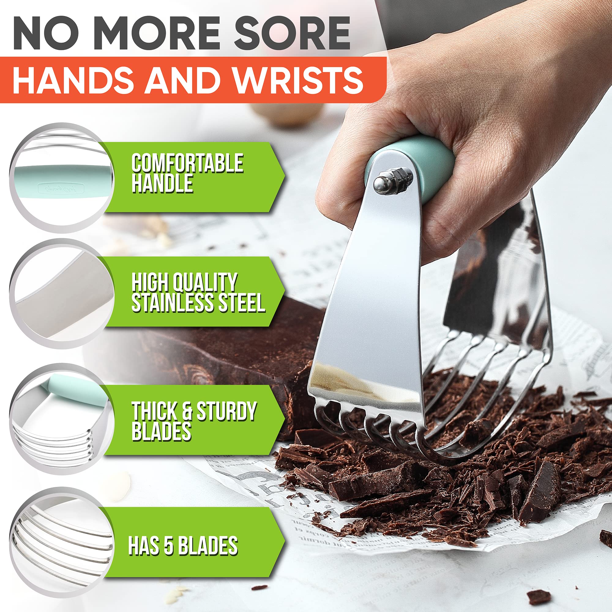 Spring Chef mint dough blender ergonomic handle for a comfortable grip.