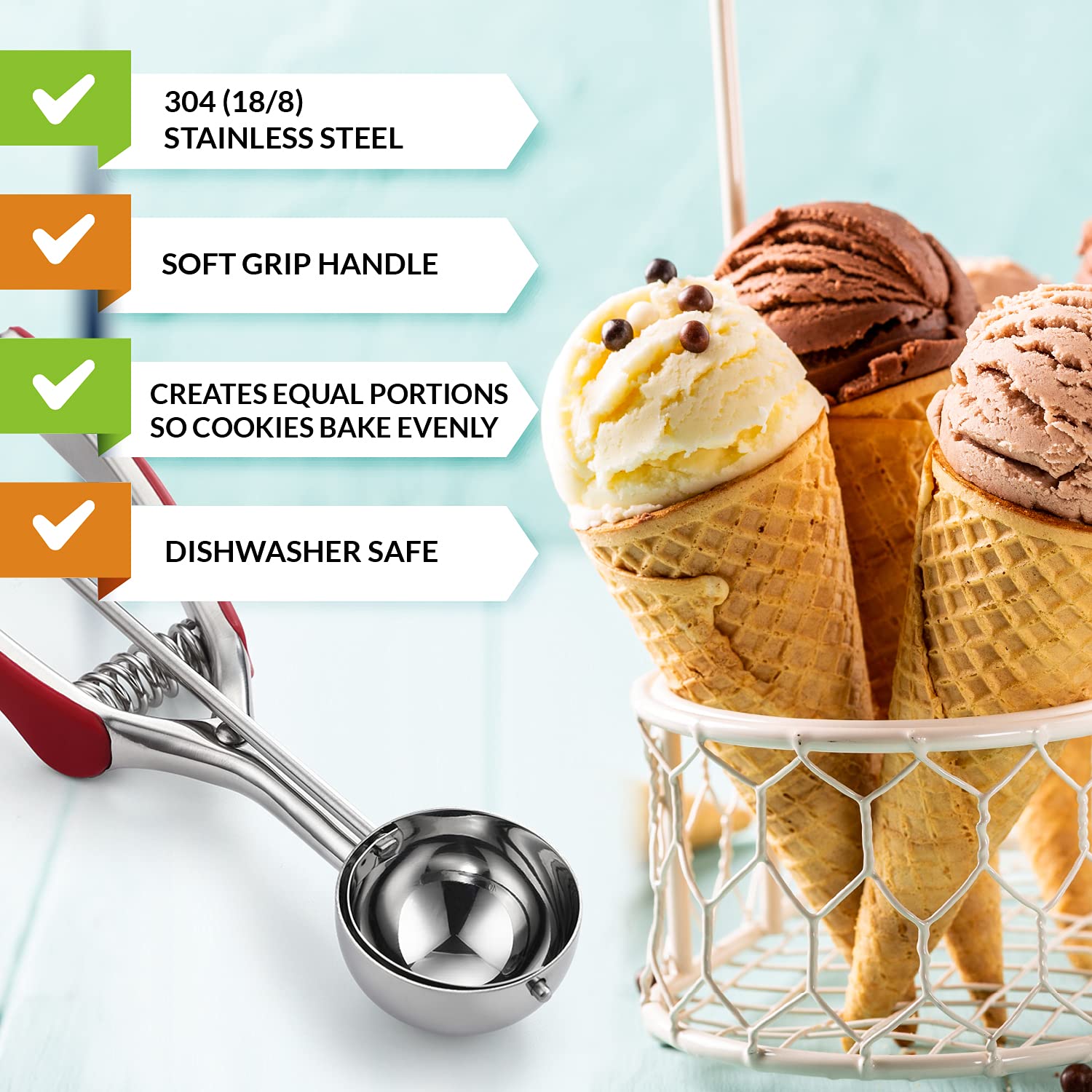 Spring Chef melon baller style scoop for versatile kitchen tasks.