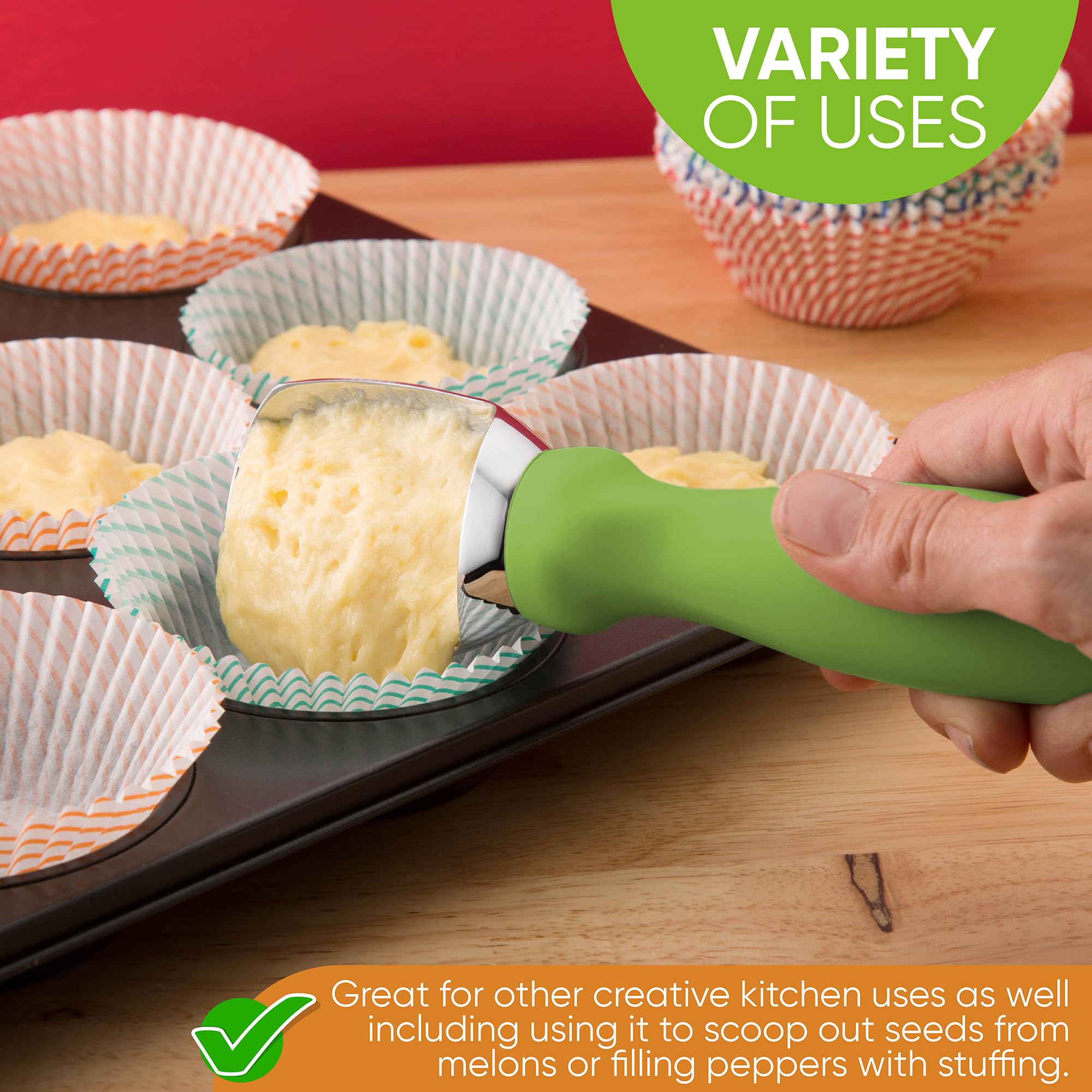 Spring Chef melon-scooping tool helps seed removal and stuffing prep.