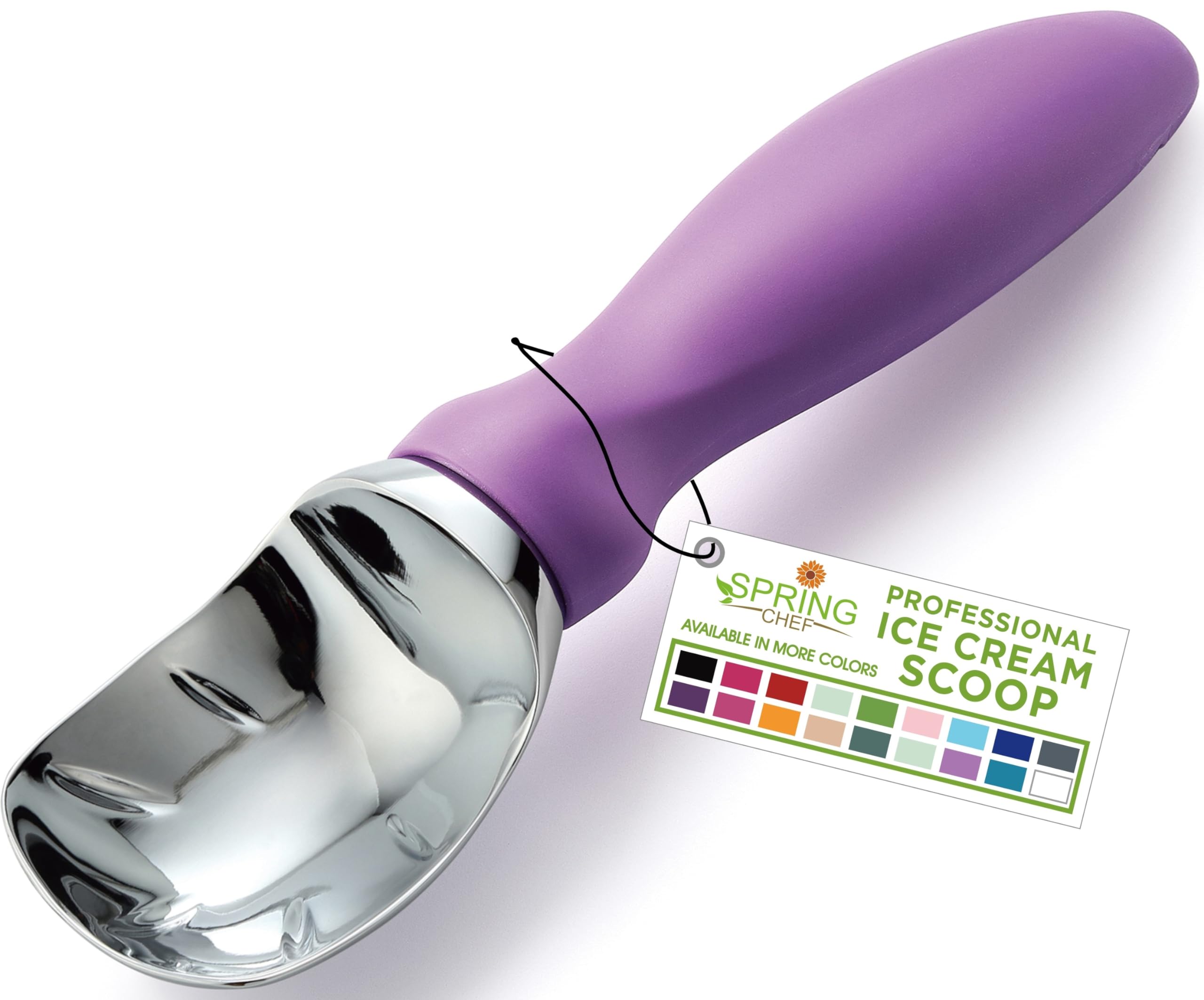 Spring Chef metal ice cream scoop with comfortable handle for smooth, effortless scooping.