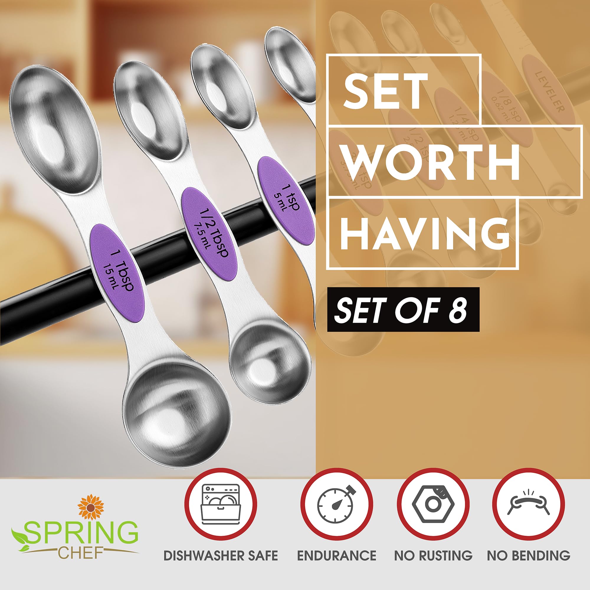 Spring Chef nesting magnetic spoons store compactly for quick access in busy kitchens.