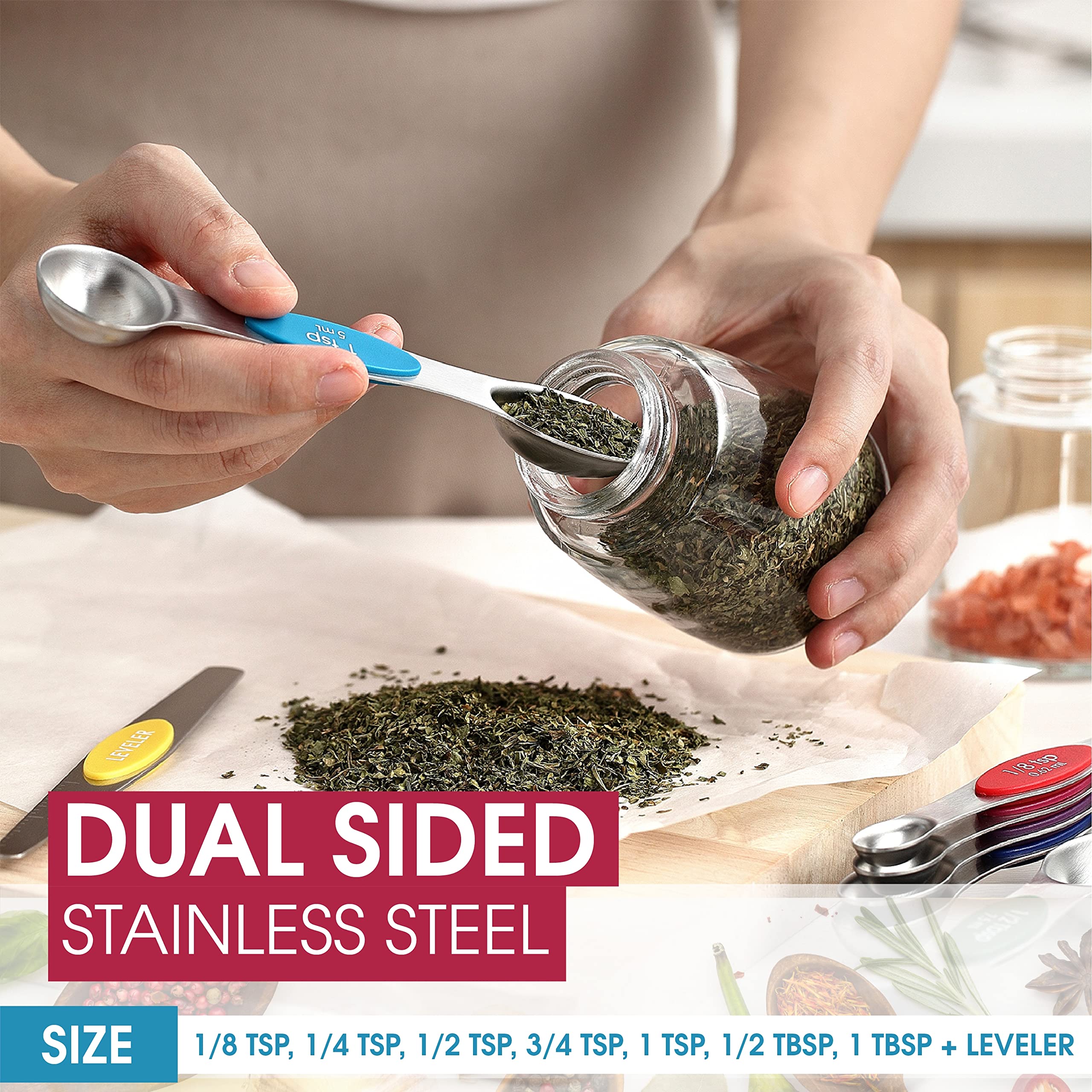 Spring Chef nesting magnetic spoons save space in a drawer or on a magnet