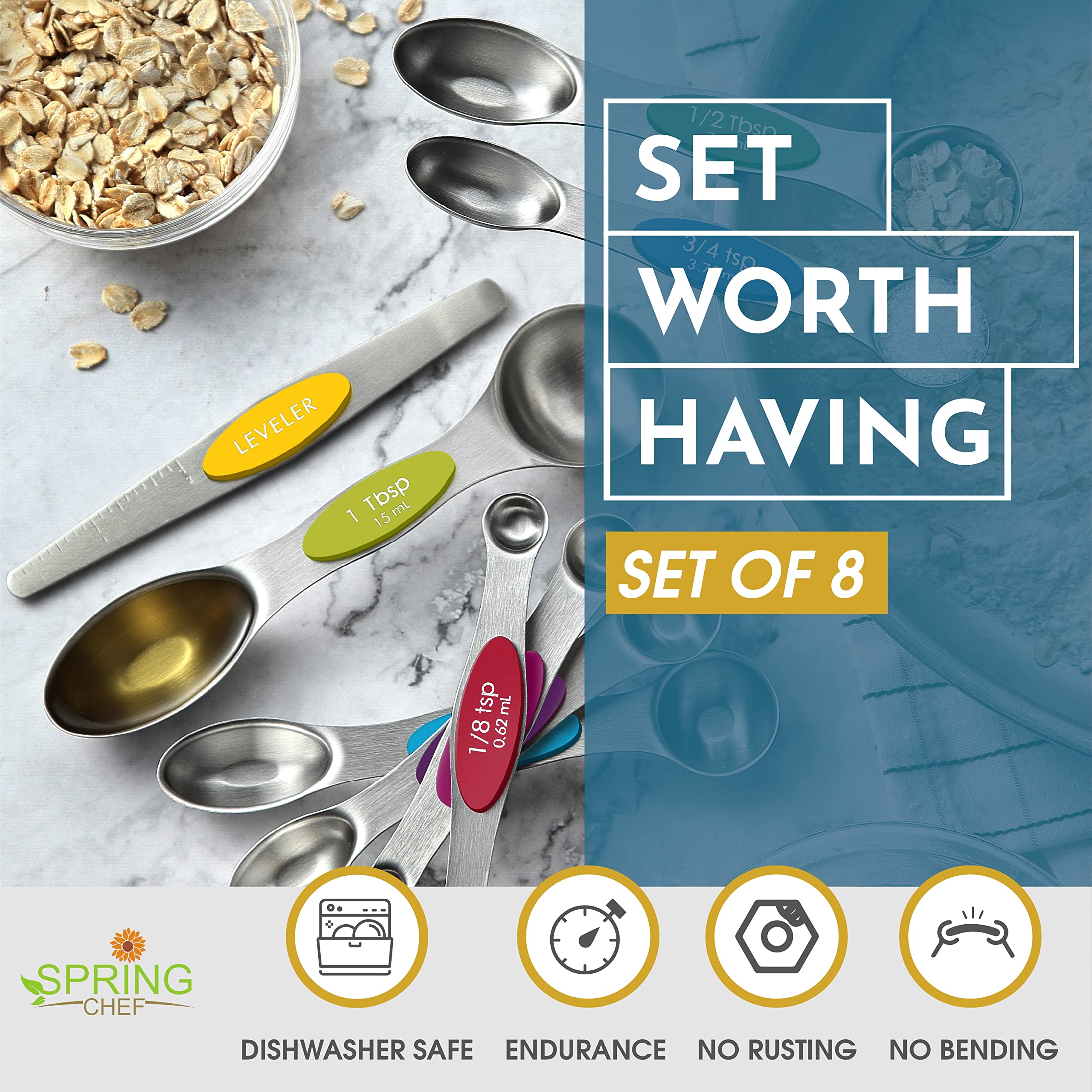 Spring Chef nesting design keeps spoons together for compact storage