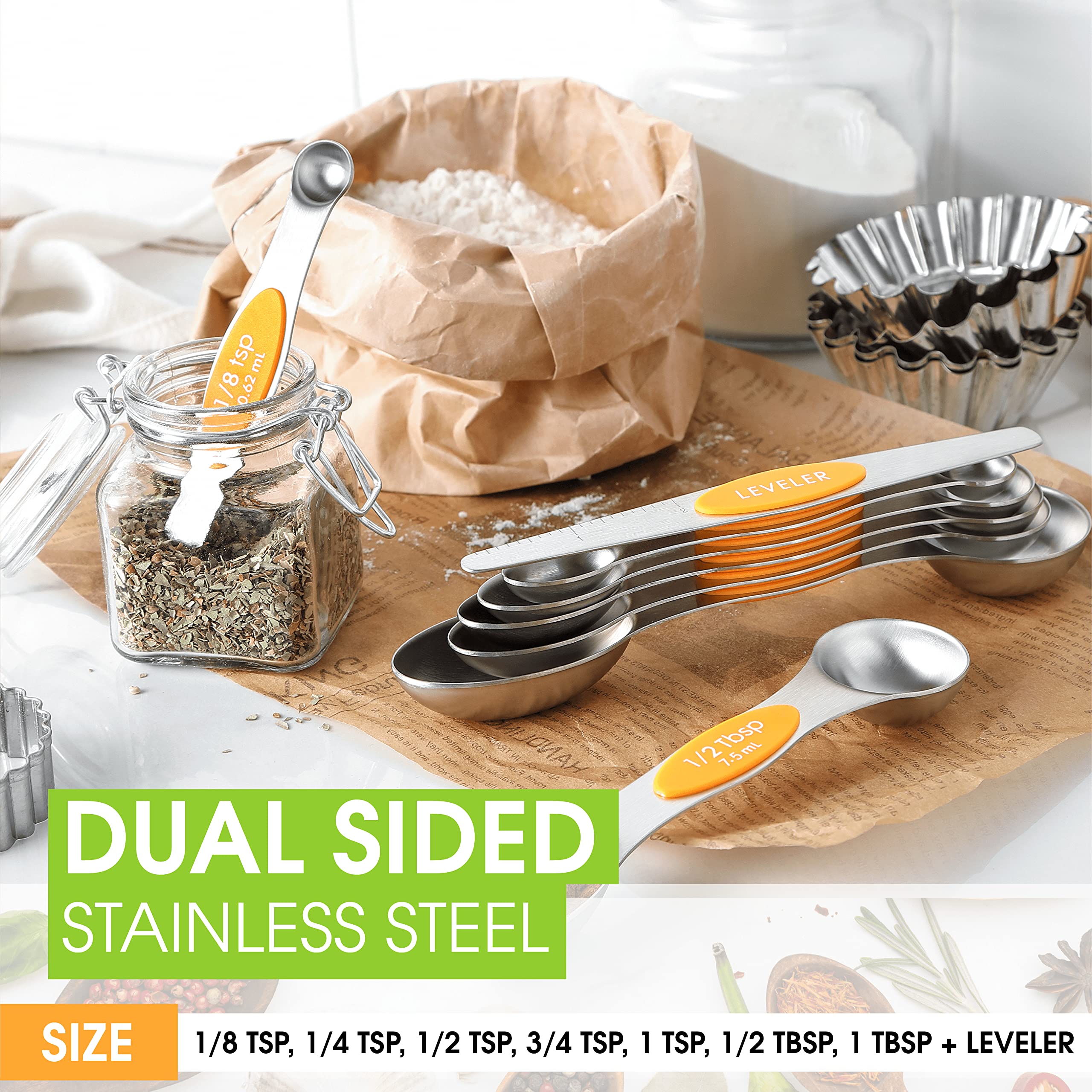 Spring Chef Mango oval end fits spice jars for mess-free scooping.