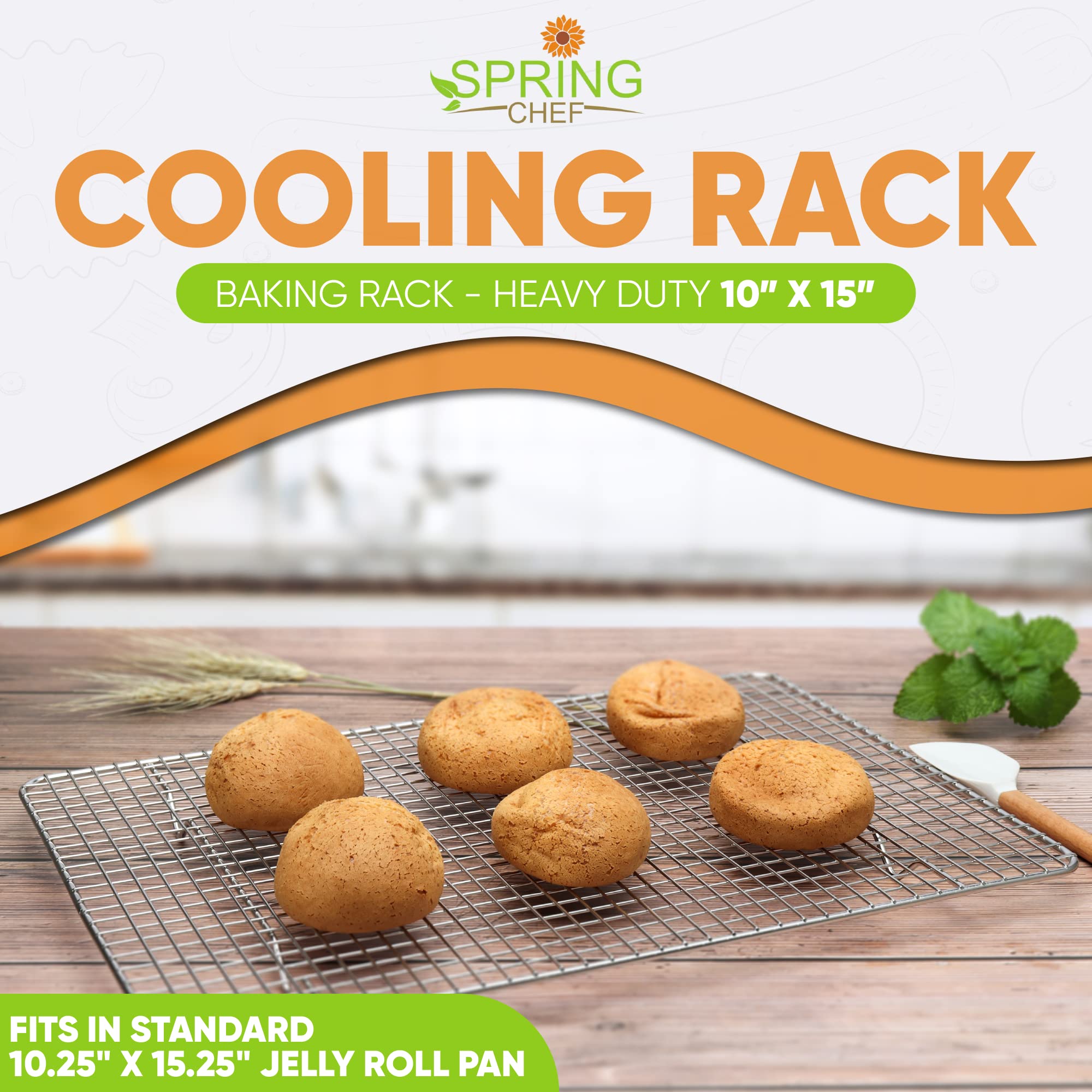 Spring Chef oven-safe stainless cooling rack up to 575°F for versatile baking.
