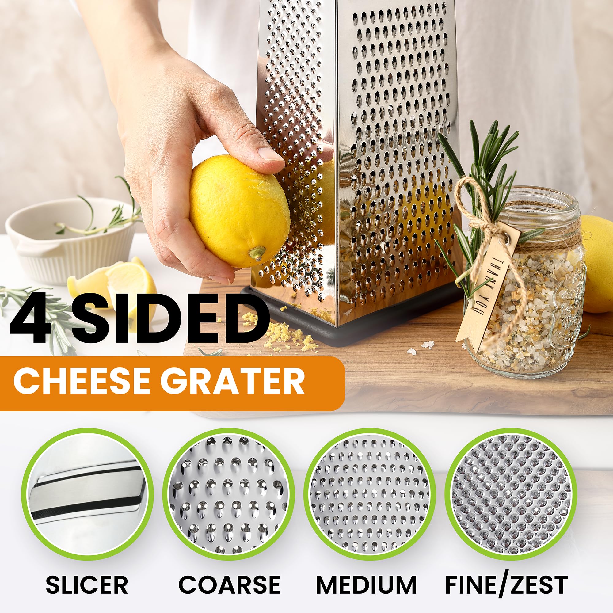 Spring Chef parmesan grater drawer-friendly design fits in most kitchen drawers.