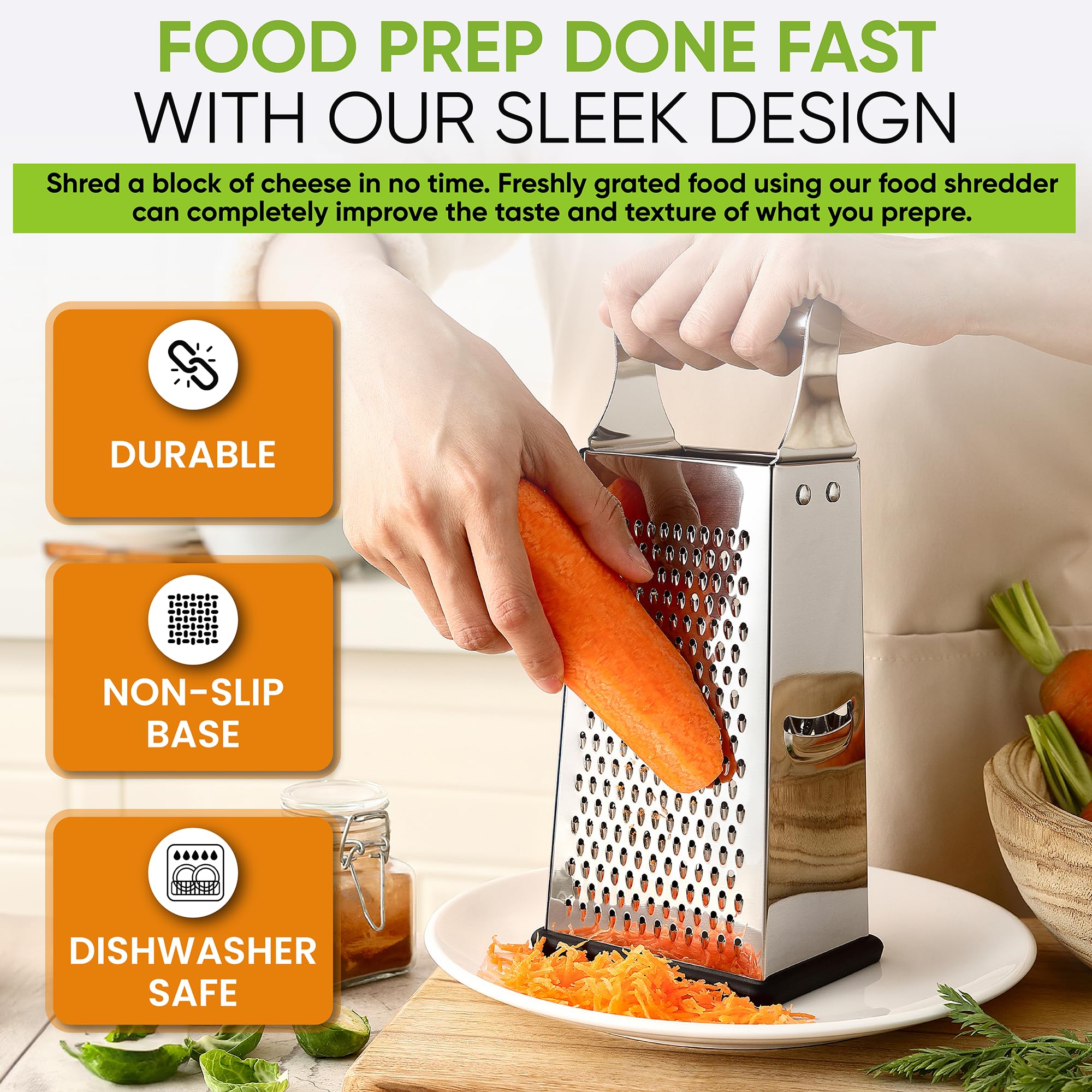 Spring Chef parmesan grater removable rubber bottom keeps stable on countertops.