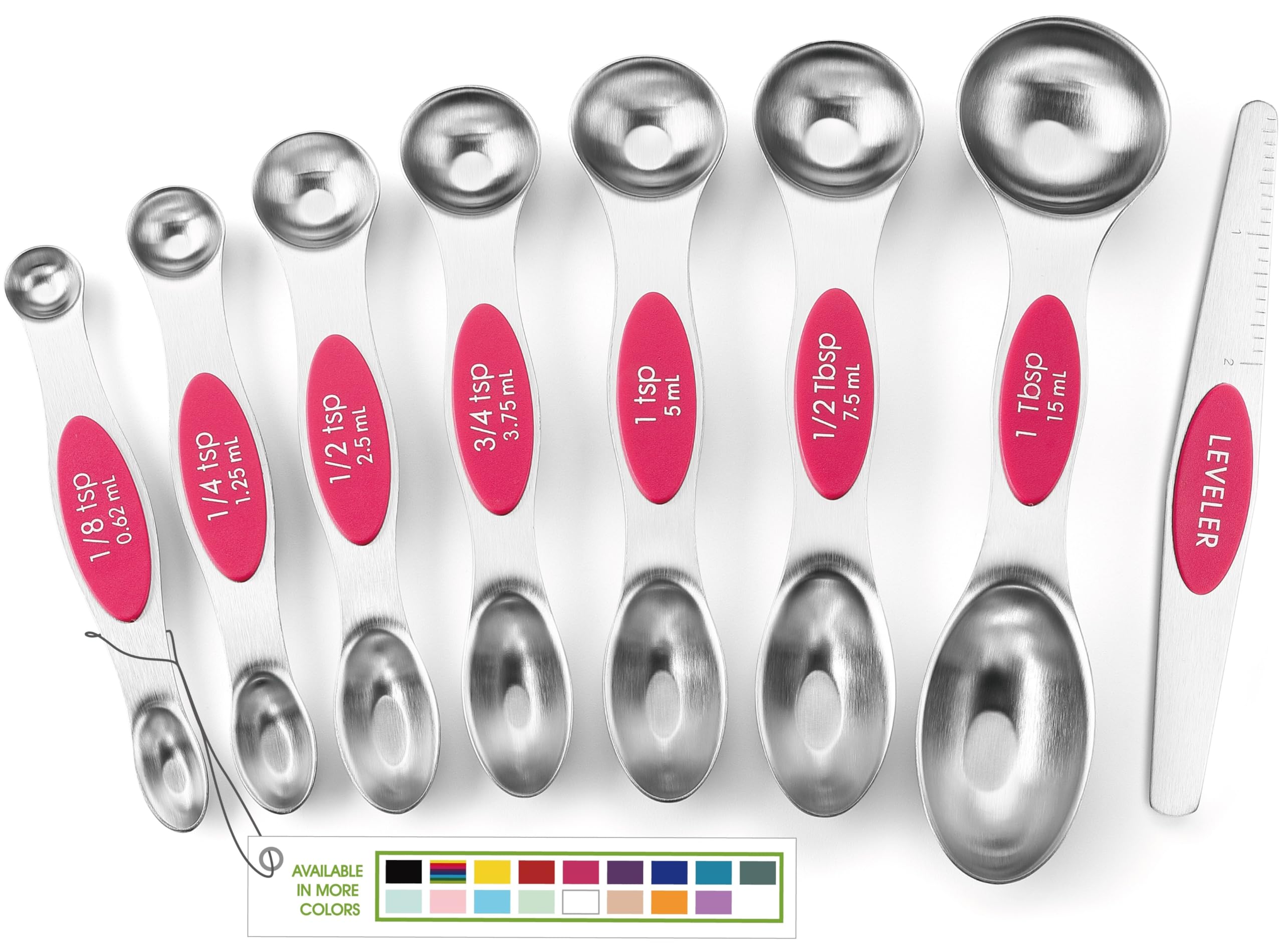 Spring Chef pink stainless steel magnetic measuring spoons set of 8 for precise dry and liquid measuring