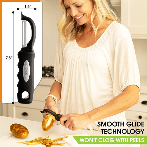 Spring Chef peeler shows built-in blemish remover feature
