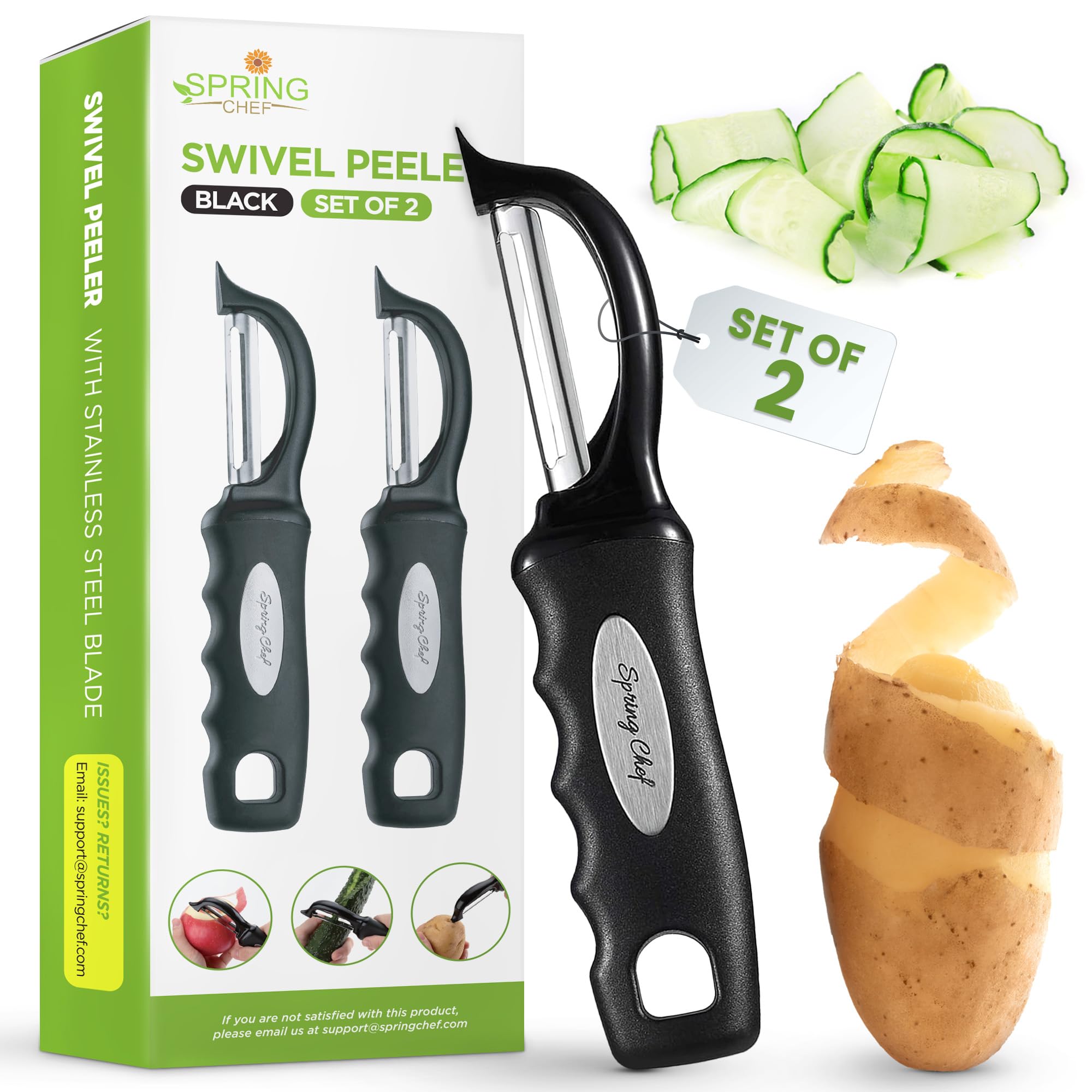 Spring Chef Premium Swivel Peeler angled view with soft grip for effortless peeling
