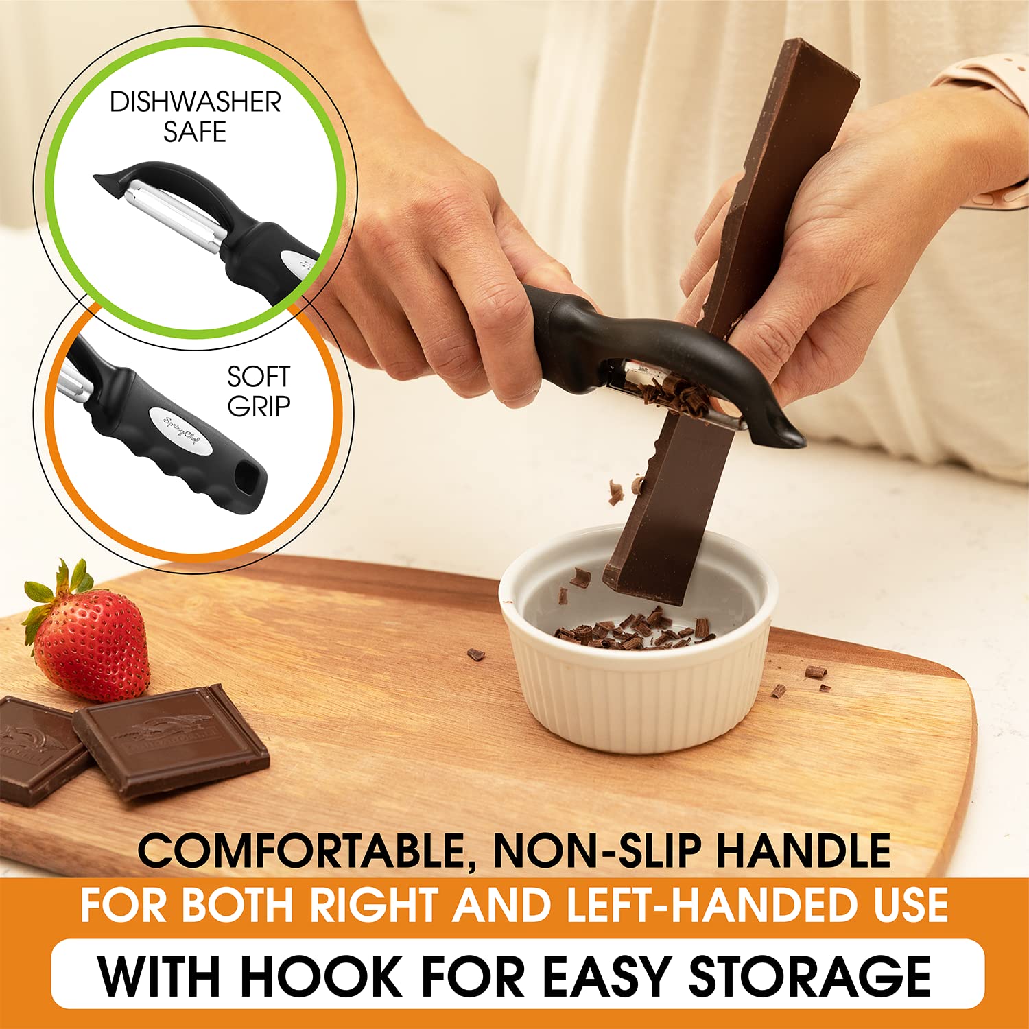 Spring Chef peeler soft grip handle for both hands