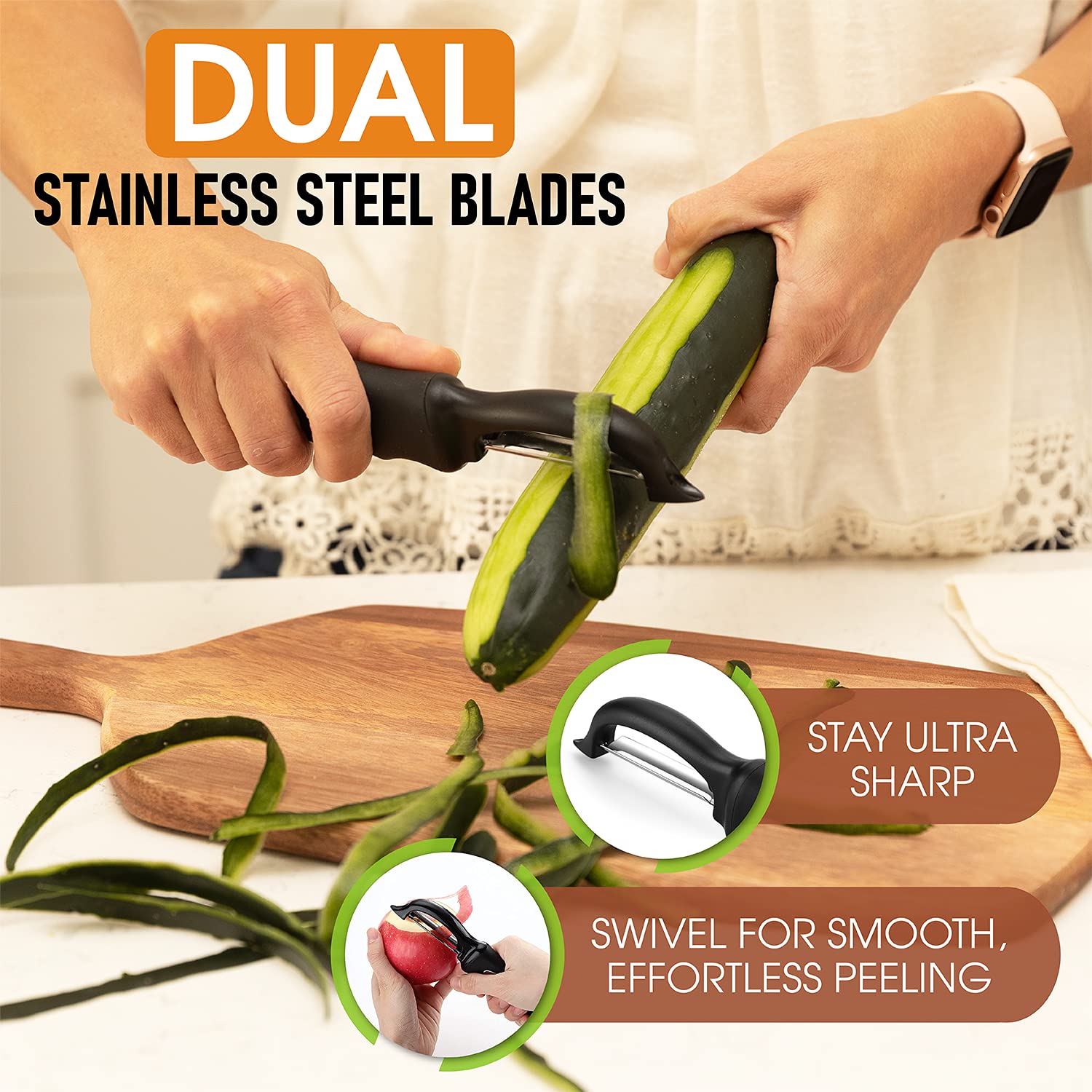 Spring Chef peeler close-up on ultra sharp blades for precise peeling