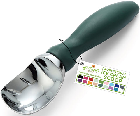 Spring Chef Professional Ice Cream Scoop handle shows a durable, ergonomic grip for smooth scooping.