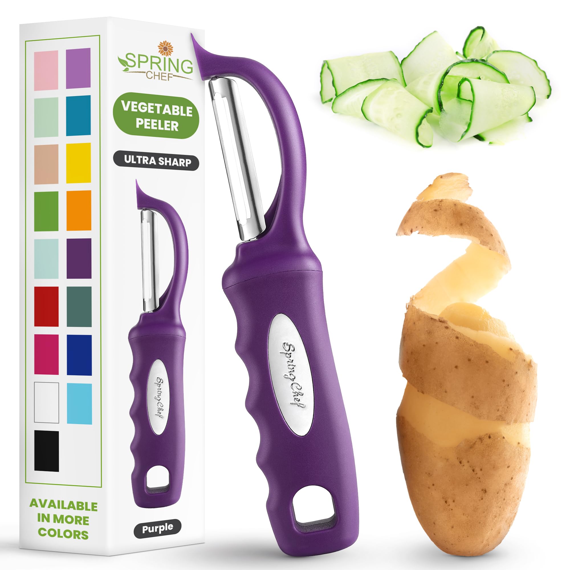 Spring Chef Professional Purple Swivel Peeler, purple swivel blade, easy grip for effortless peeling