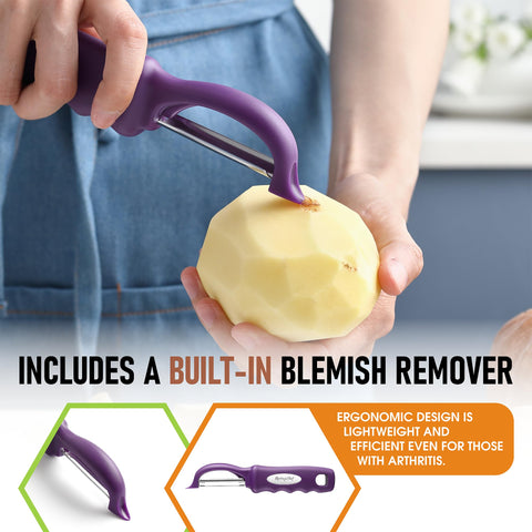 Spring Chef Professional Purple Swivel Peeler, built in blemish remover for neat prep