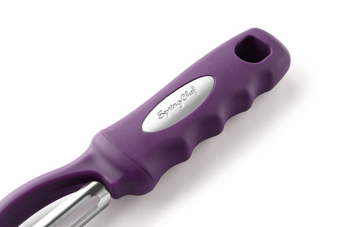 Spring Chef Professional Purple Swivel Peeler, hanging hole for tidy storage between uses