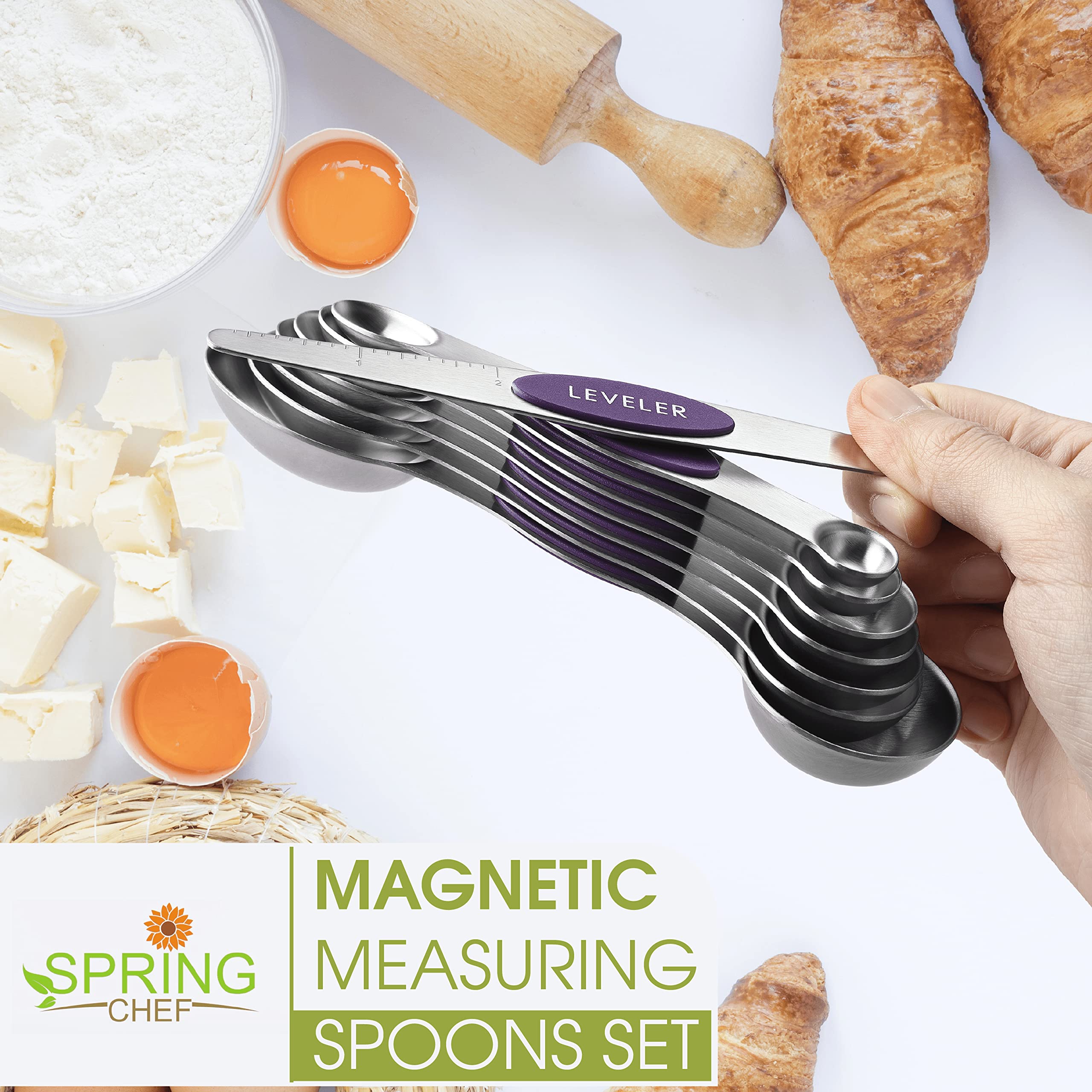 Spring Chef purple dual-sided spoons ideal for spice jars and liquids