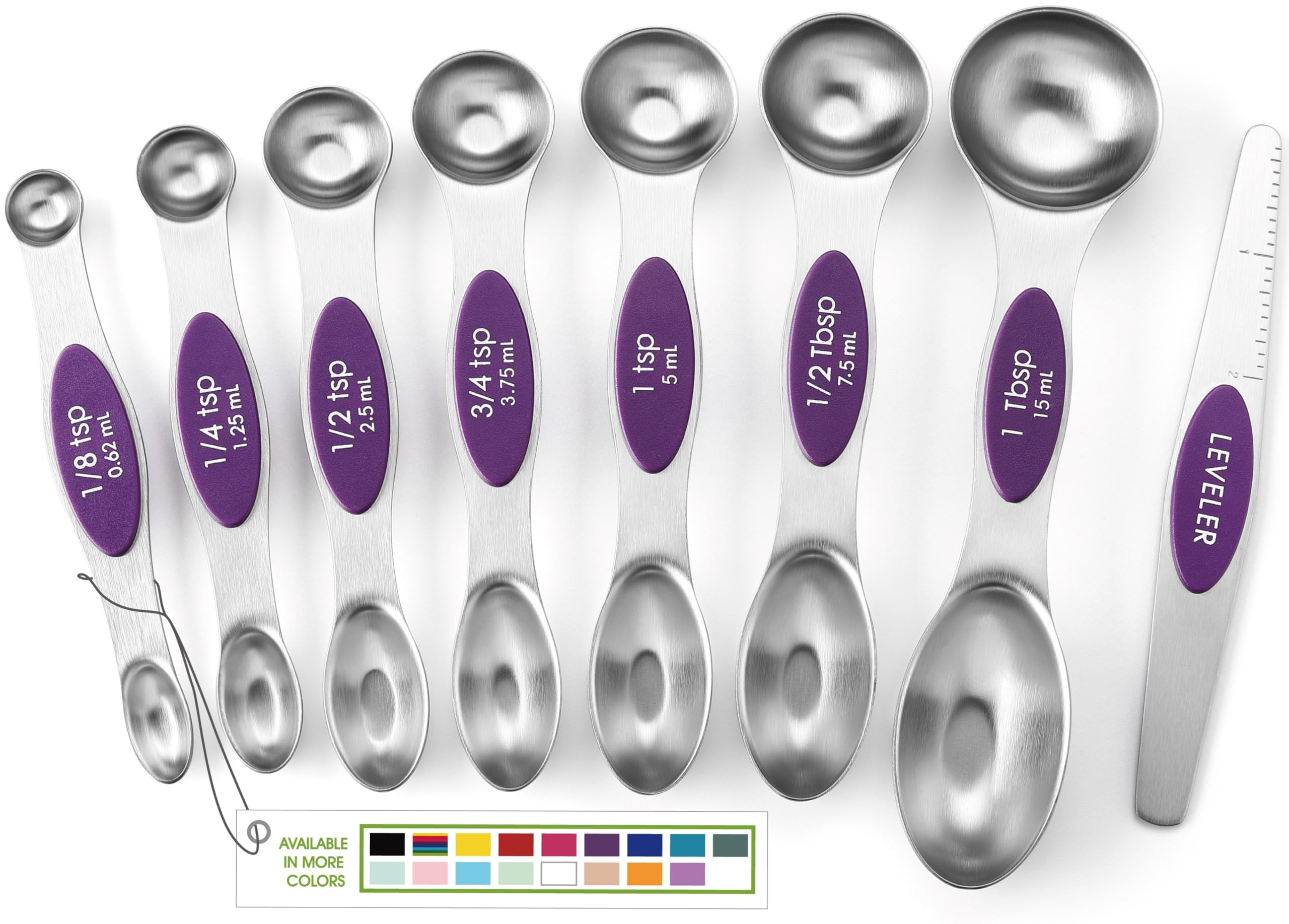 Spring Chef purple magnetic measuring spoons set of eight with leveler for precise baking