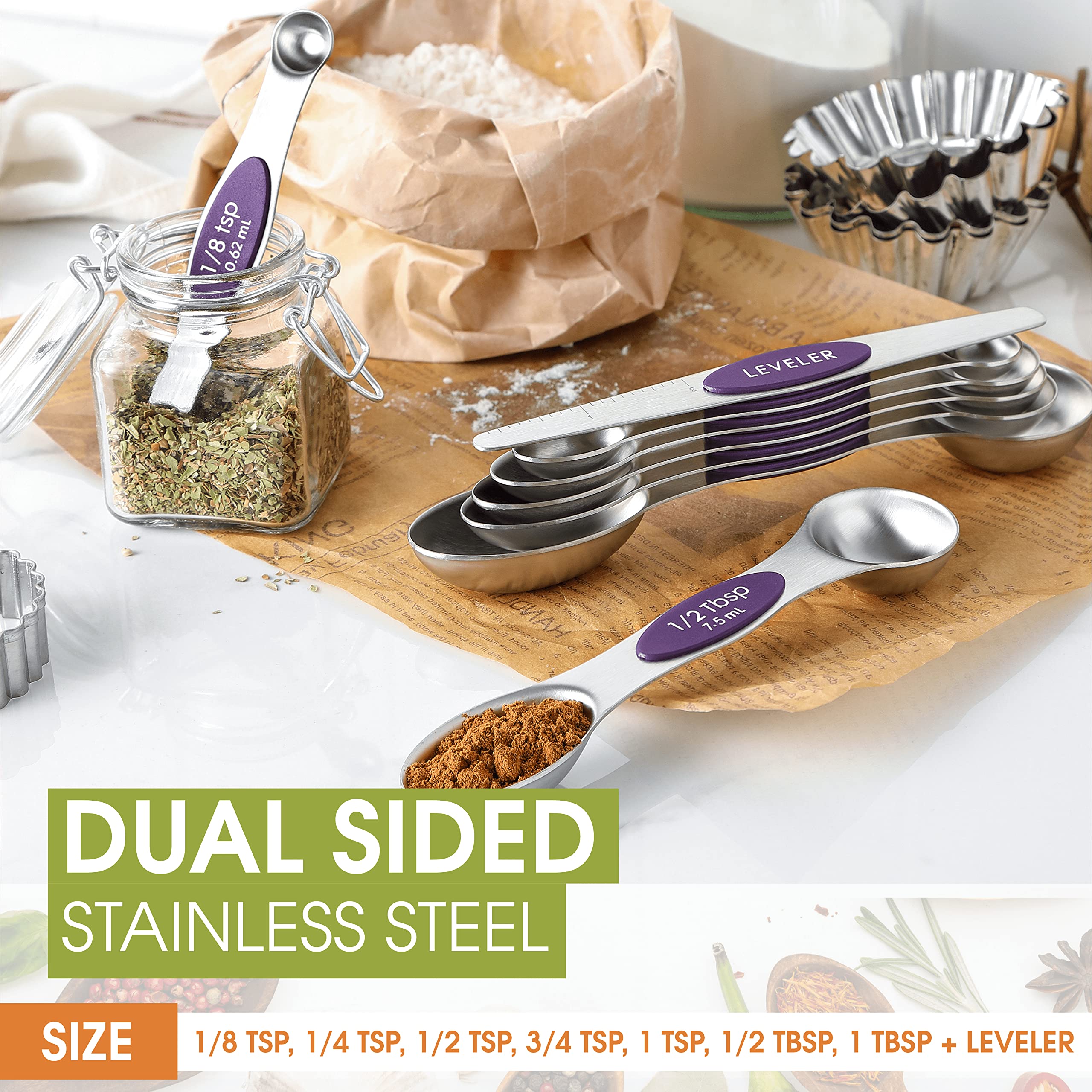Spring Chef purple oval-end spoons fit narrow spice jars