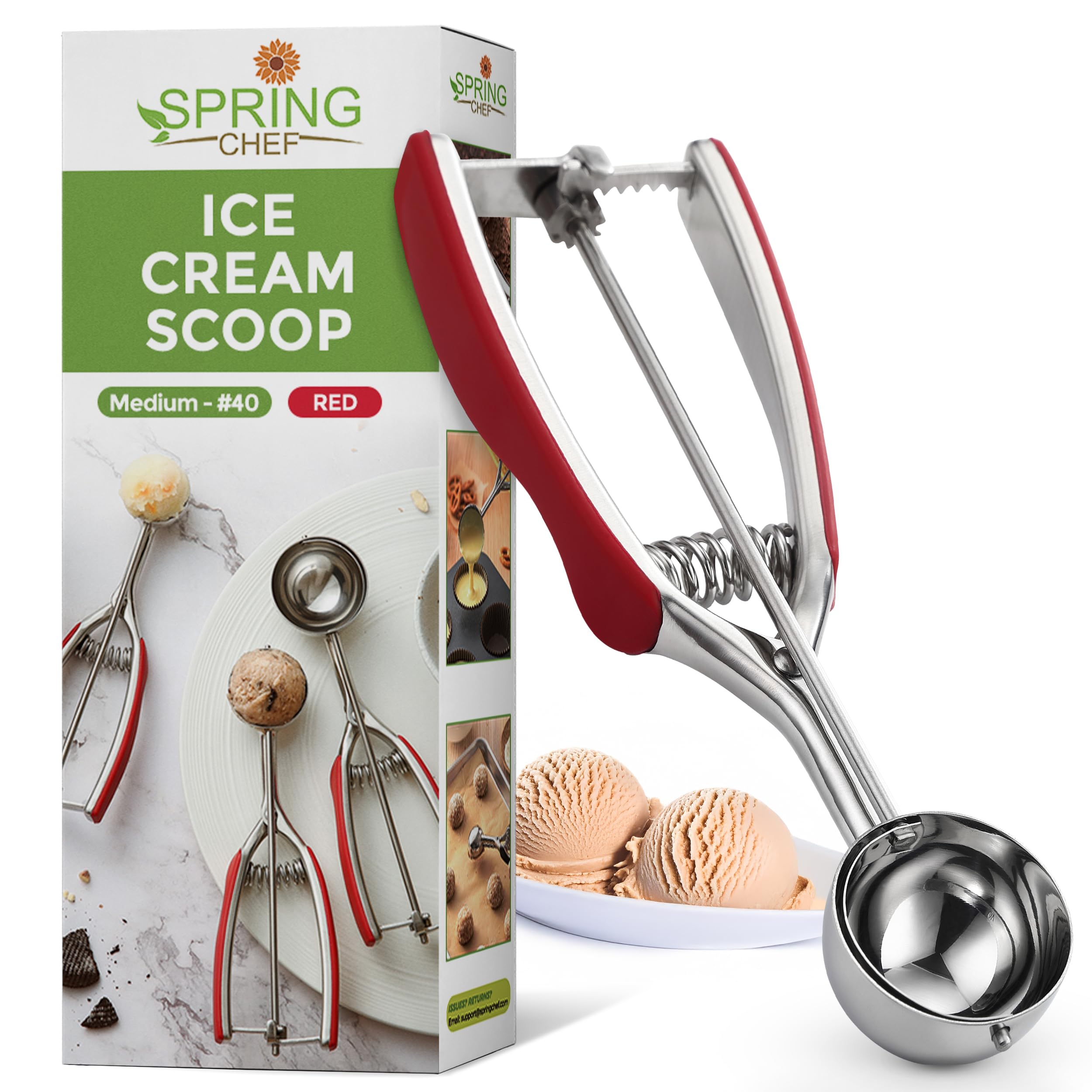 Spring Chef red cookie scoop with trigger release for uniform cookies.