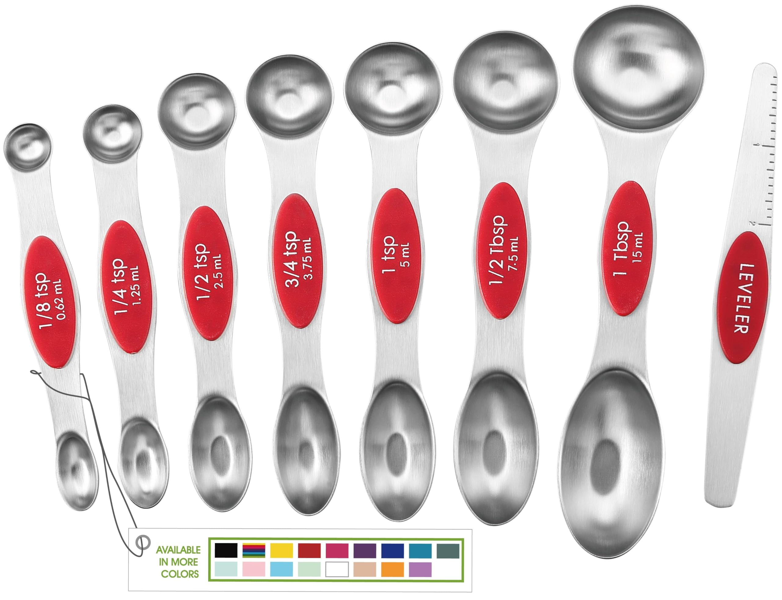 Spring Chef red magnetic measuring spoons set with leveler for accurate baking.