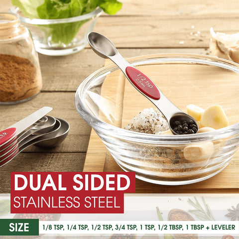 Spring Chef red nesting spoons save space in your kitchen drawer.