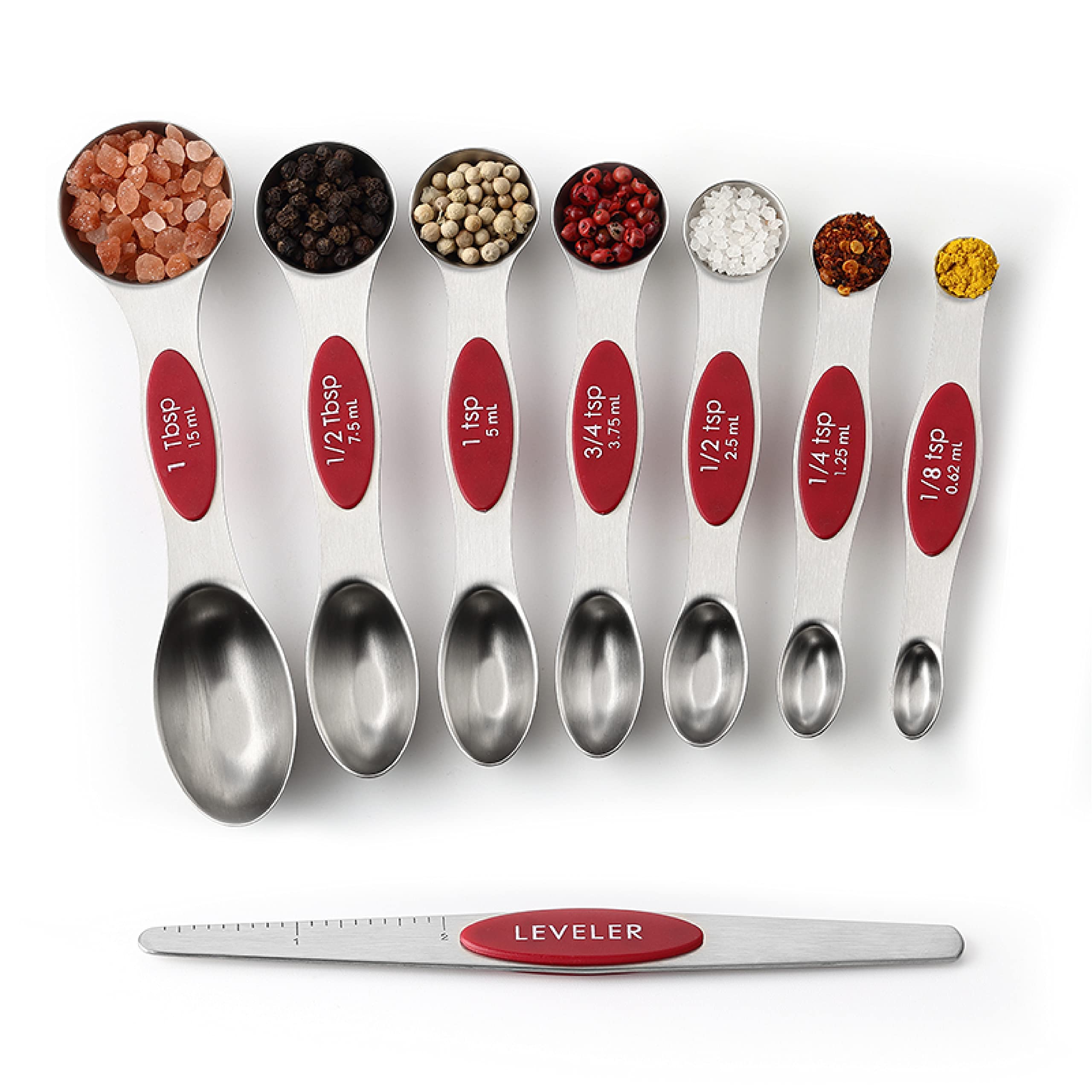 Spring Chef red spoons help streamline measuring in baking and cooking.