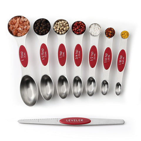 Spring Chef red spoons help streamline measuring in baking and cooking.