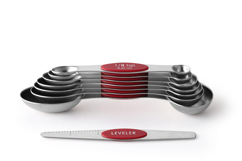 Spring Chef red stainless steel spoons are dishwasher safe for easy cleanup.