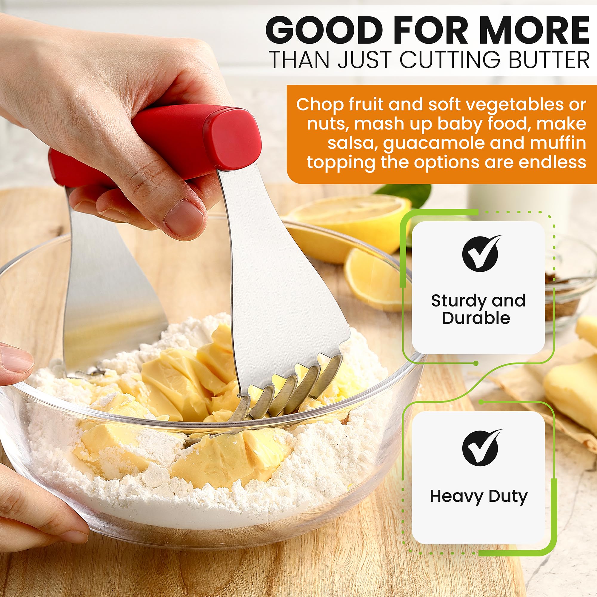 Pie crust prep with Spring Chef Red XL dough blender for crisp pastry edges