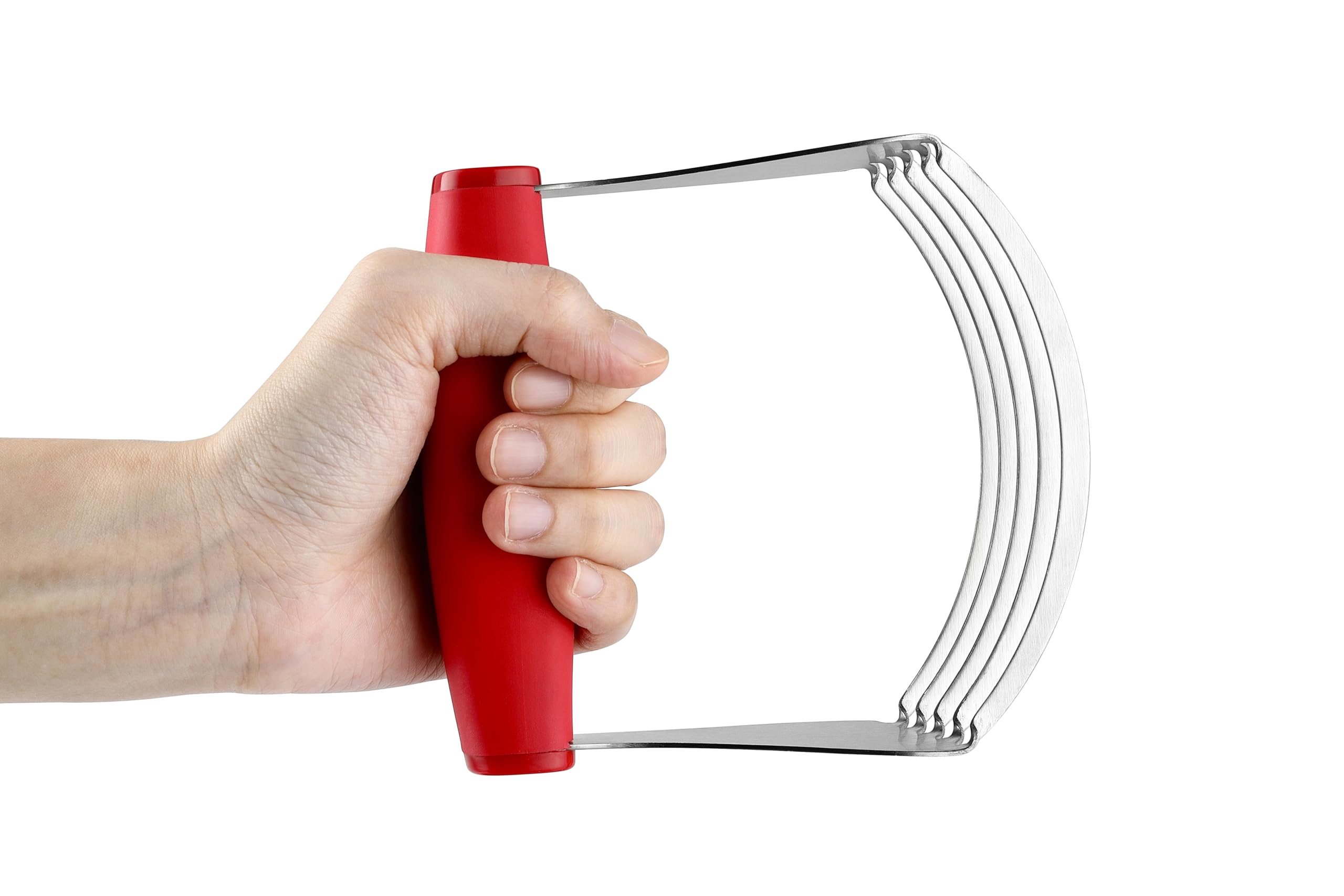 Soft-grip ergonomics of Spring Chef Red XL dough blender in use