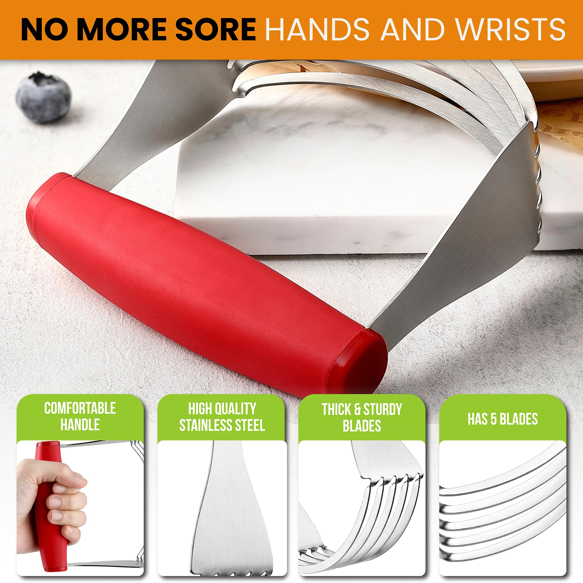 Stainless steel Spring Chef Red XL dough blender showcases durable material