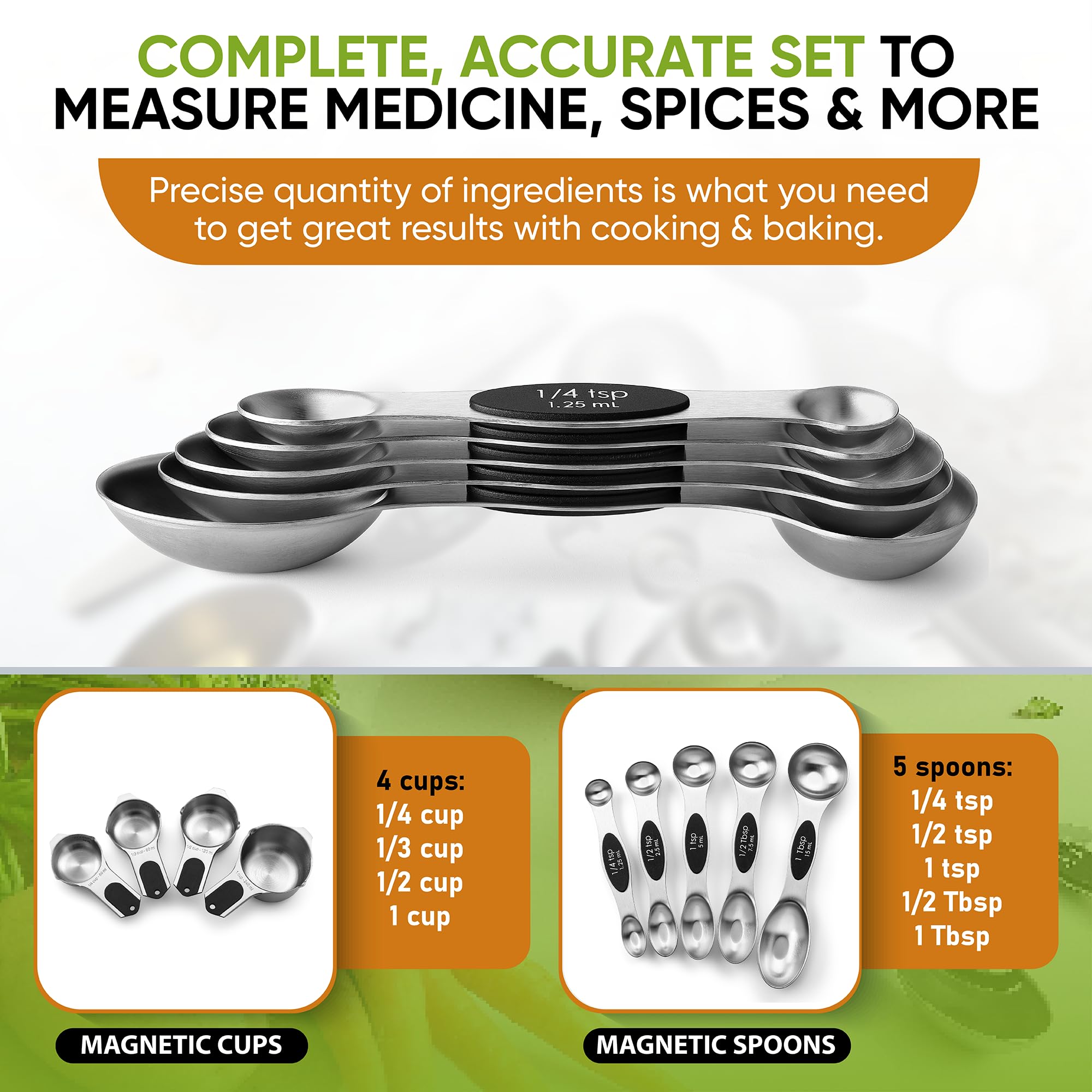 Spring Chef round end cups rest flat on counter to prevent spills