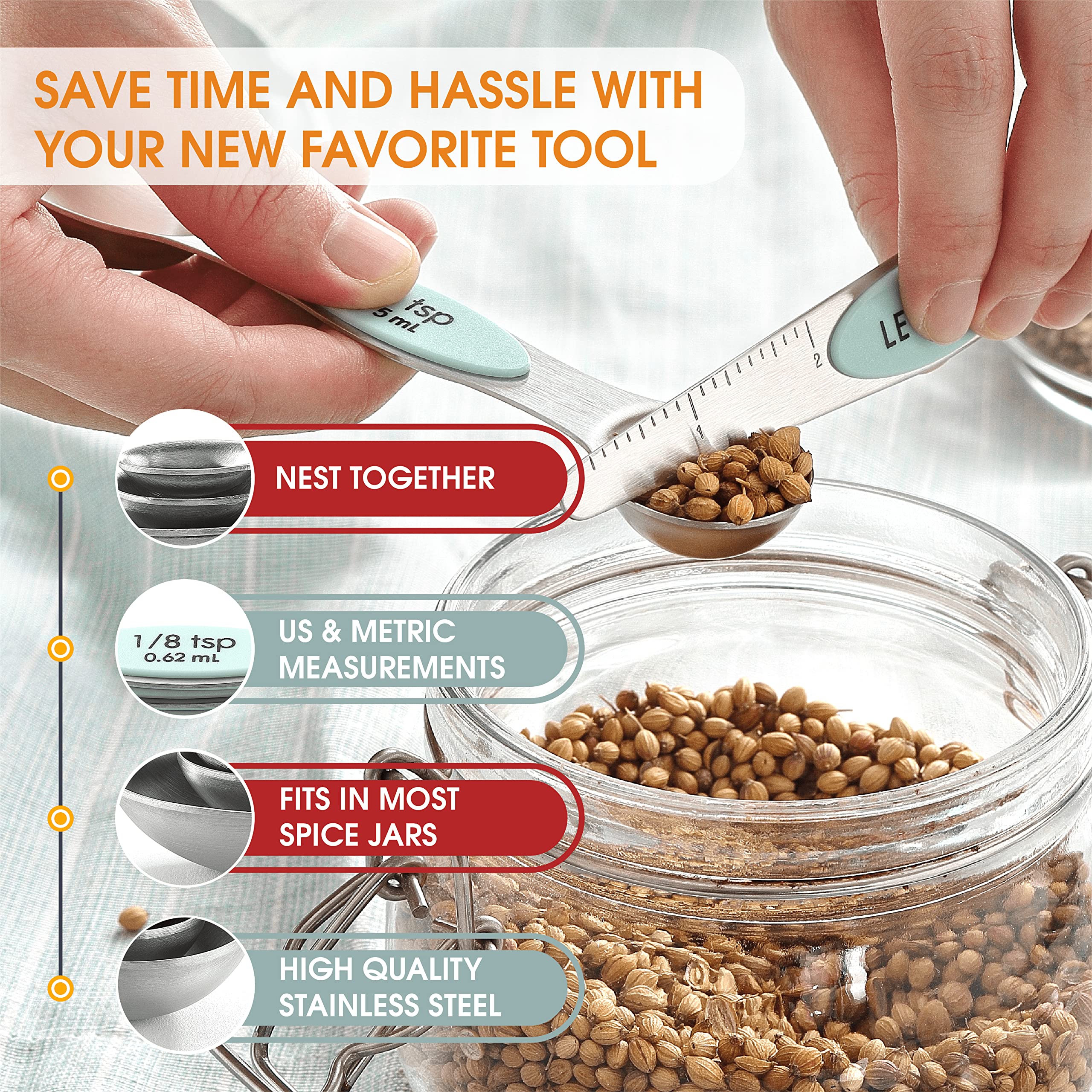Spring Chef round end spoon ideal for liquids and pourable ingredients.