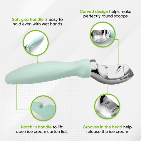 Spring Chef scoop-and-spade design combines efficiency with control for hard frozen desserts.