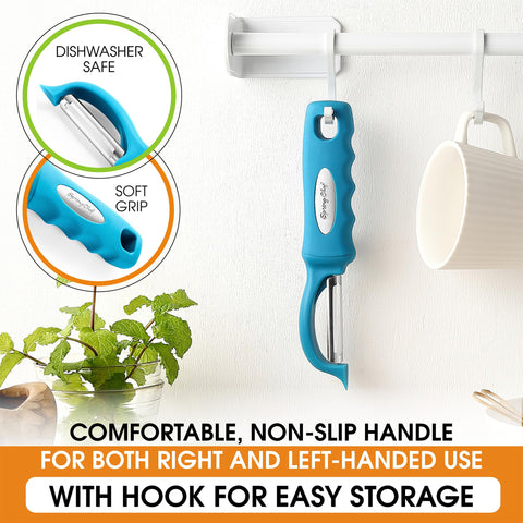 Spring Chef smooth glide teal—peels without clogging during prep.