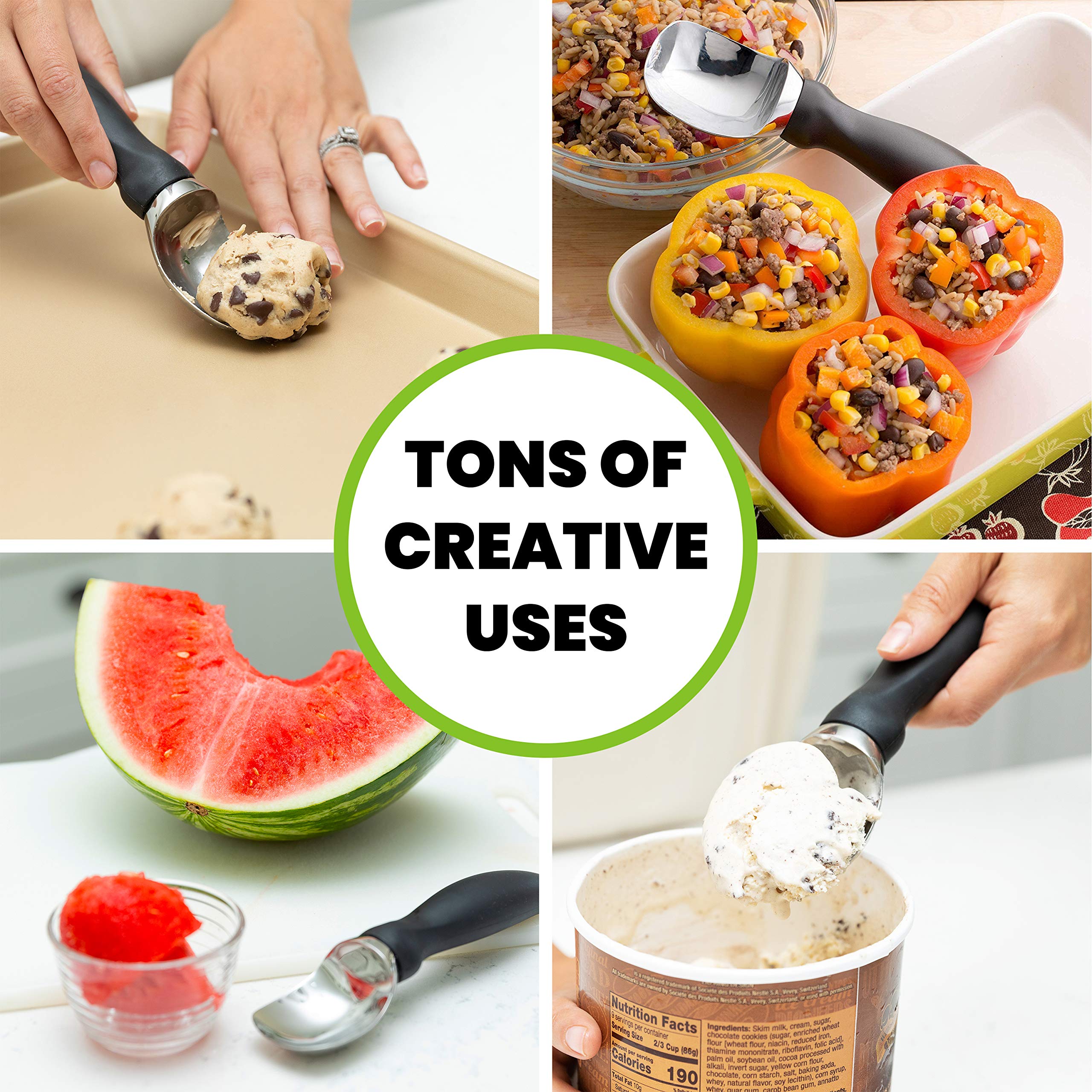 Spring Chef soft grip handle aids comfortable scooping even with wet hands.