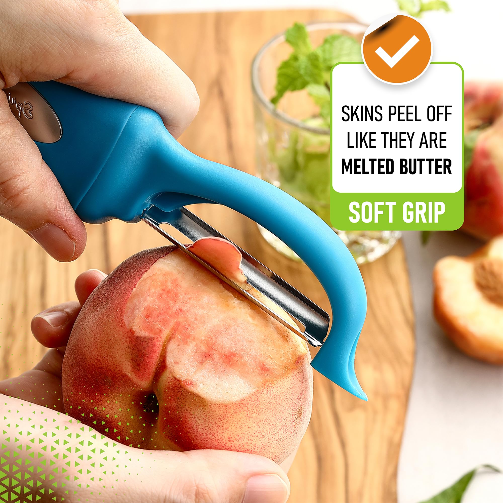Spring Chef soft grip handle teal—non-slip comfort for both hands.
