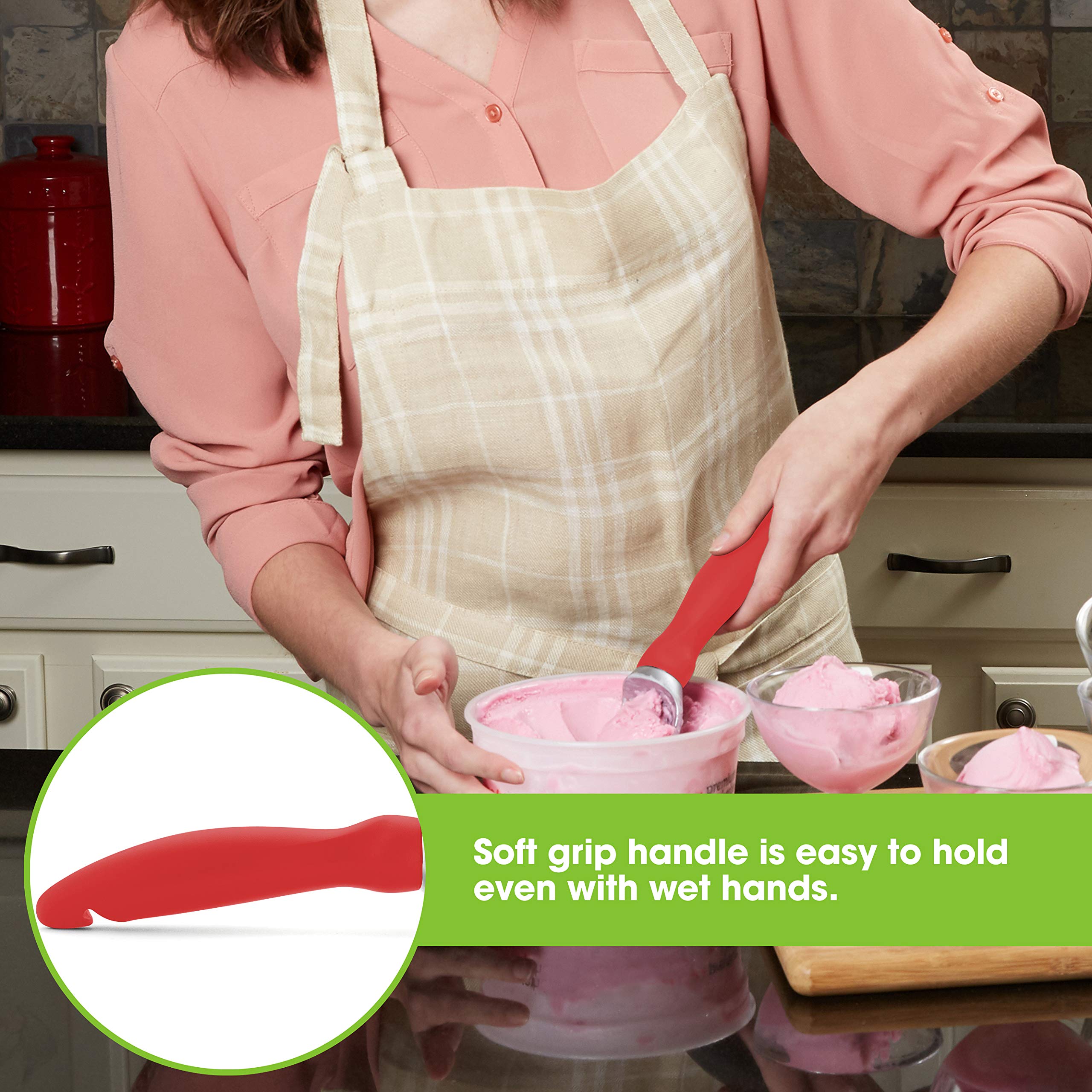 Spring Chef soft grip handle stays comfortable with wet hands.