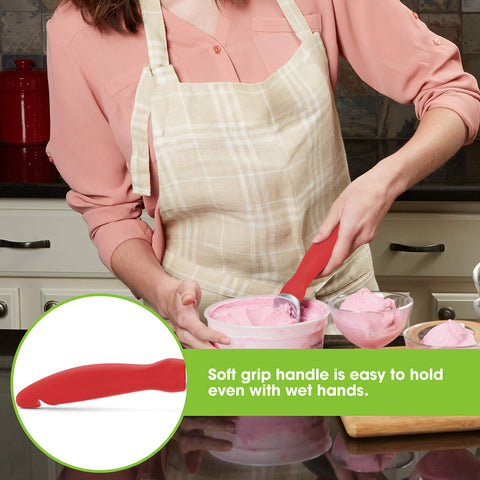 Spring Chef soft grip handle stays comfortable with wet hands.