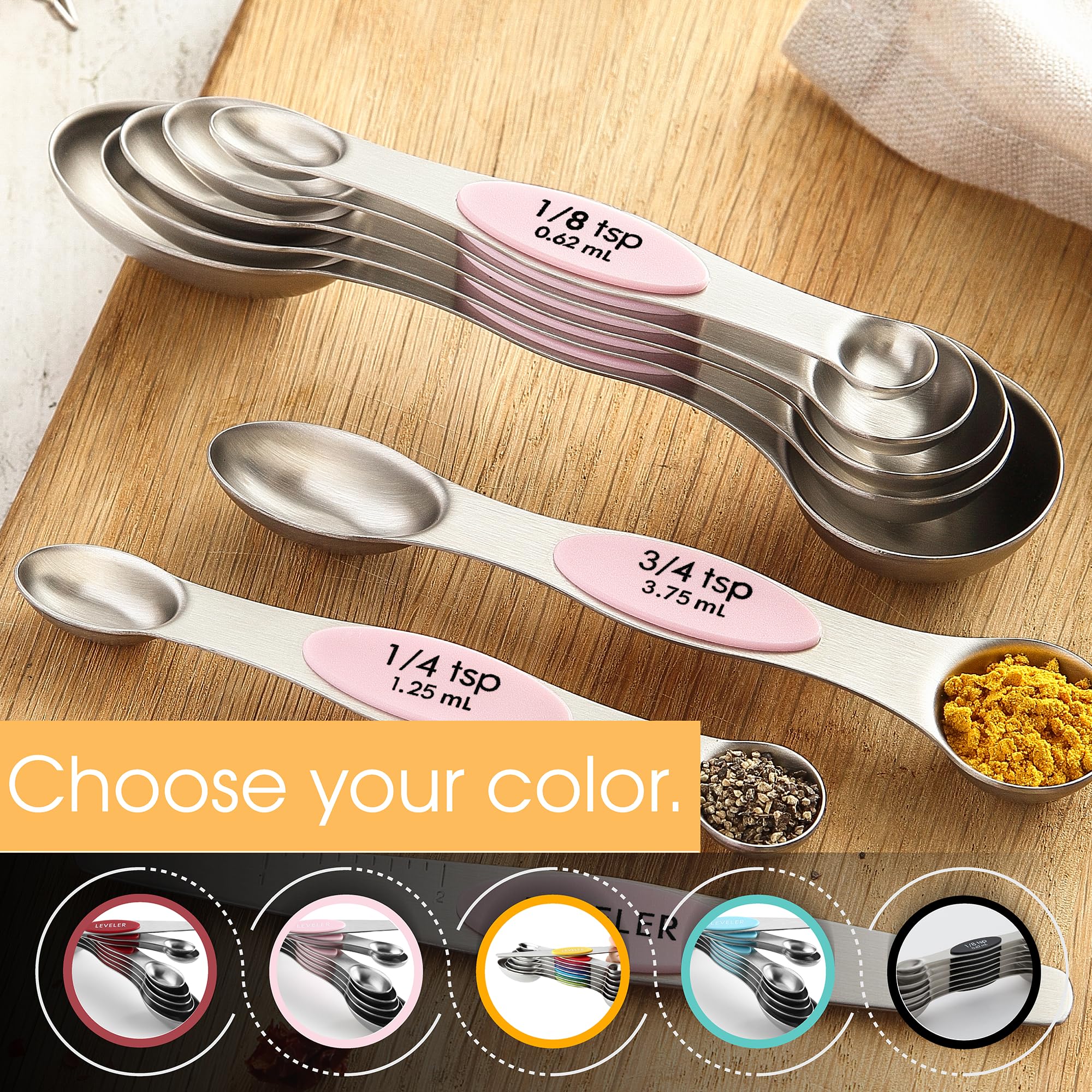 Spring Chef offers sizes from 1/8 tsp to 1 tsp.