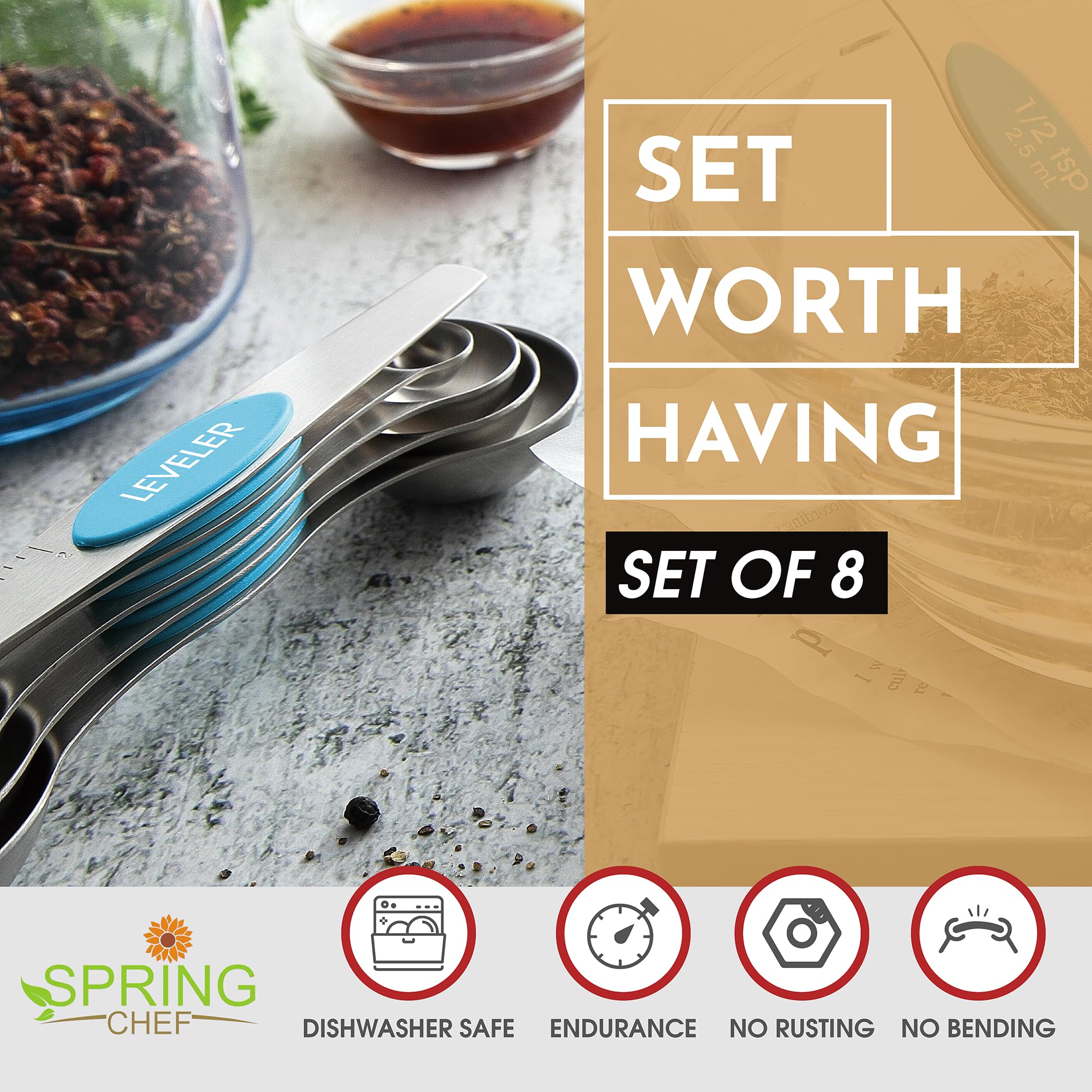 Spring Chef spoons nest for organized storage and easy access.