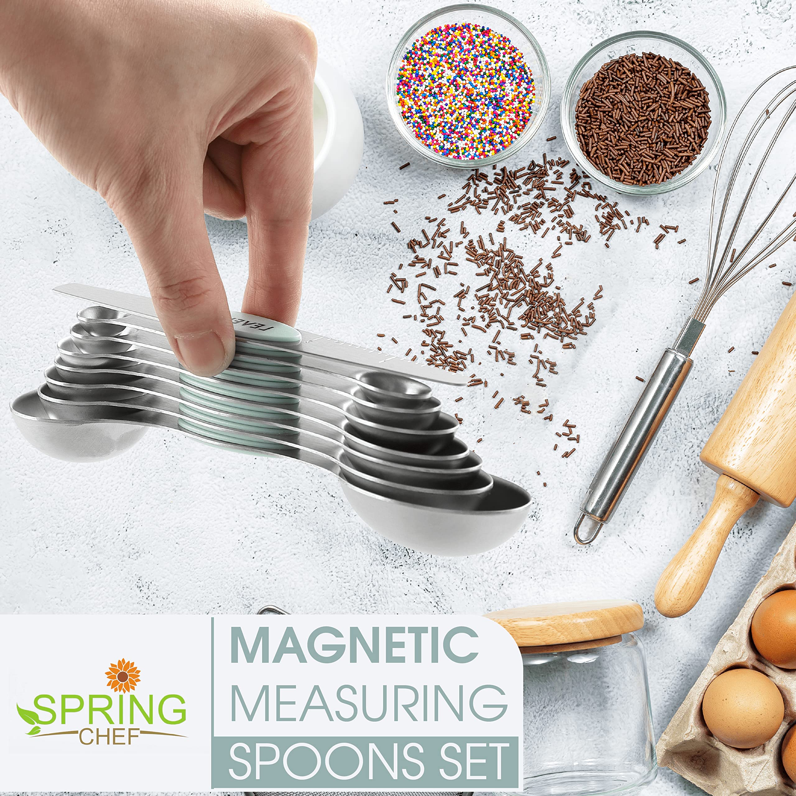 Spring Chef nesting magnetic spoons store compactly for quick access.