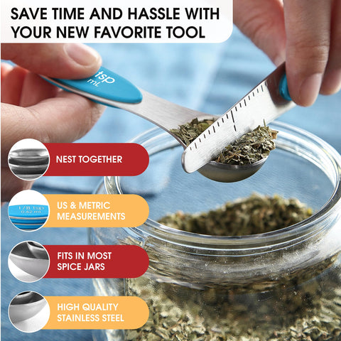 Spring Chef sizes range from 1/8 tsp to 1 Tbsp.