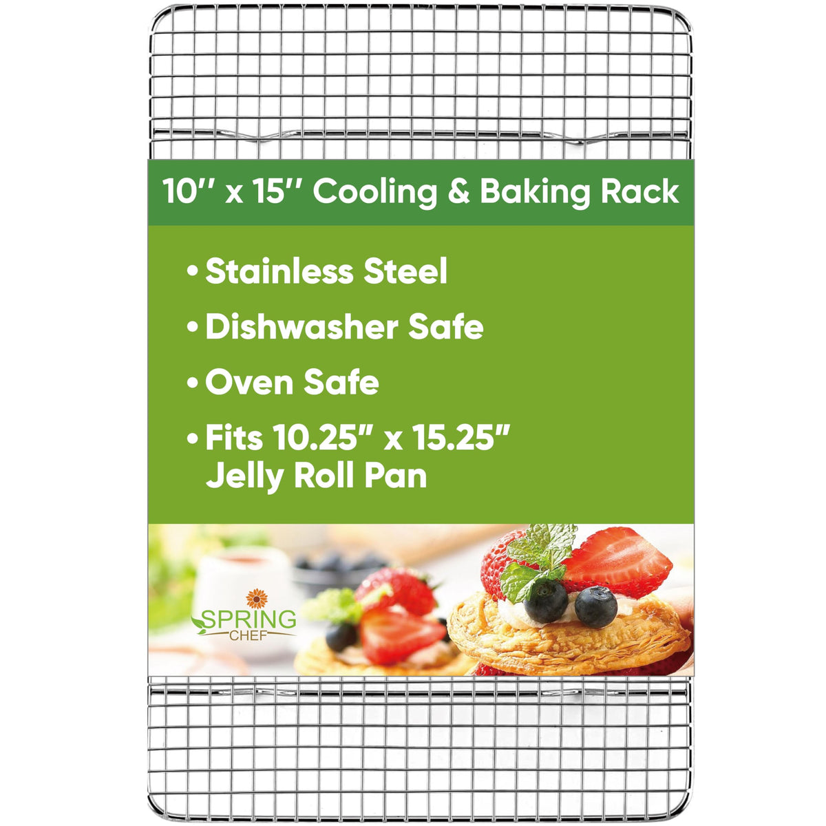 Spring Chef stainless steel cooling rack with 10x15 inches for even air circulation.