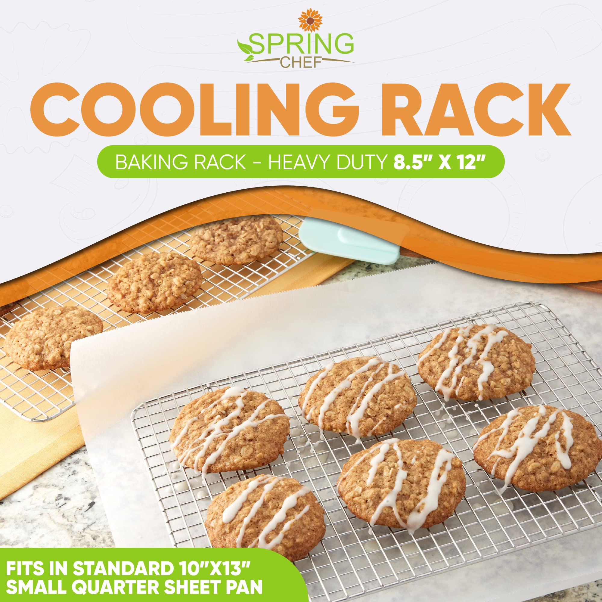 Spring Chef stainless steel grid highlights rust-free, non-coated construction.