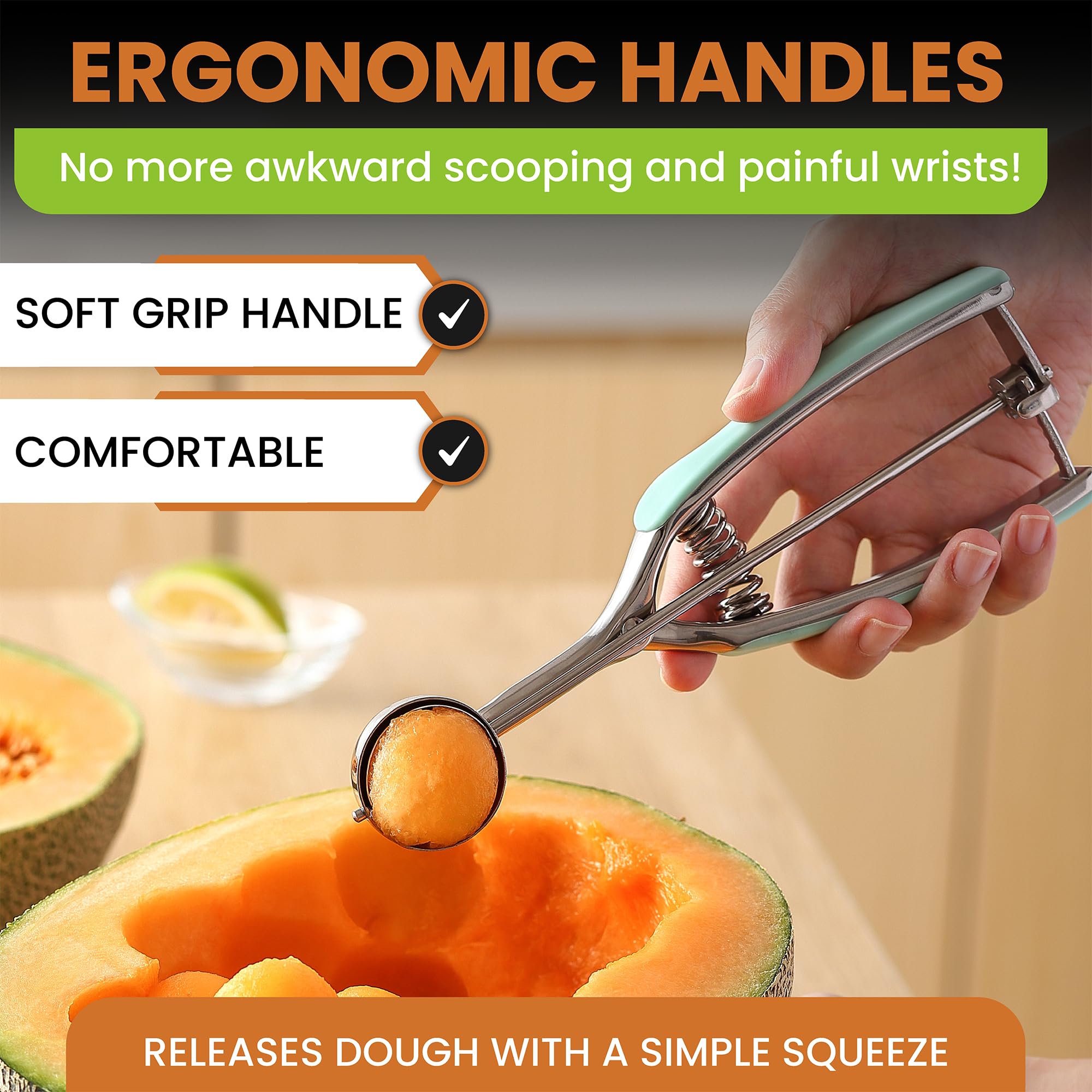 Spring Chef stainless-steel-head highlights durable single-piece construction.