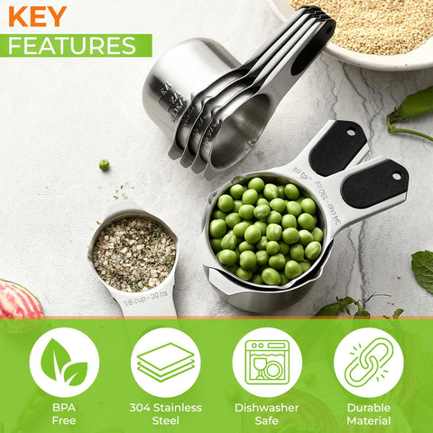 Spring Chef stainless steel cups resist rust and stains for lasting use.